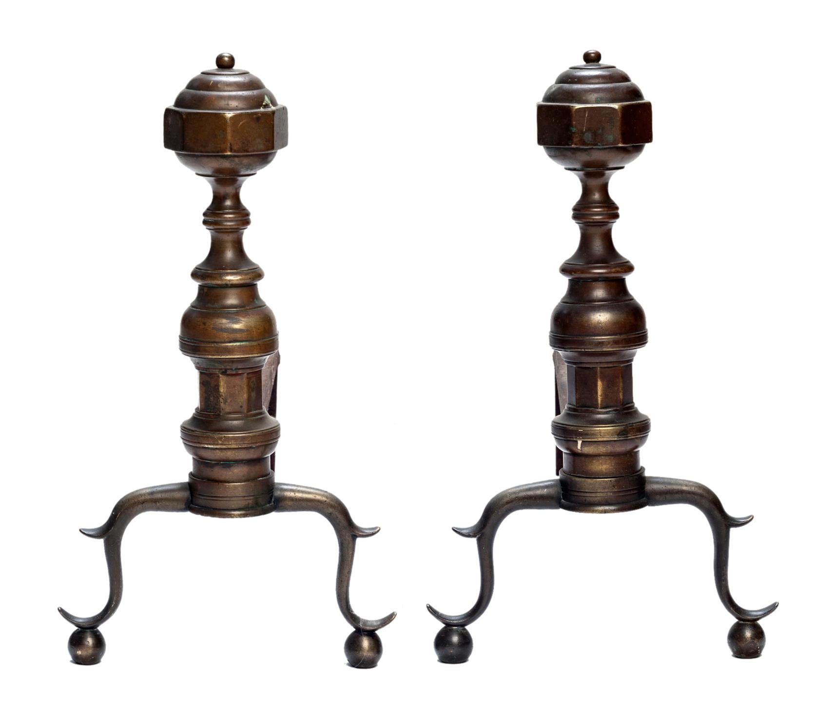 Andirons with Patinated Bronze Flower Bouquets For Sale 4