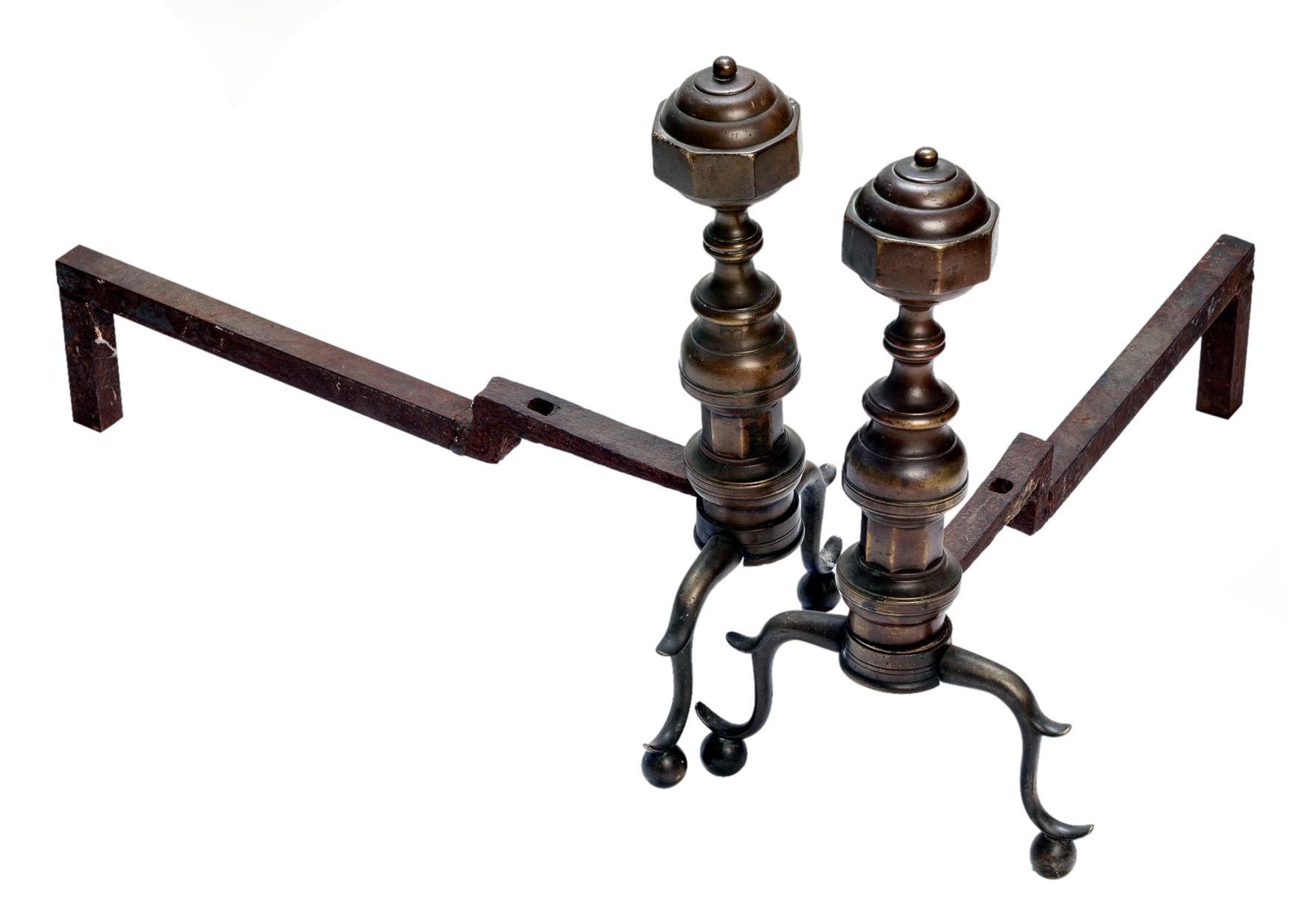 Andirons with Patinated Bronze Flower Bouquets For Sale 7