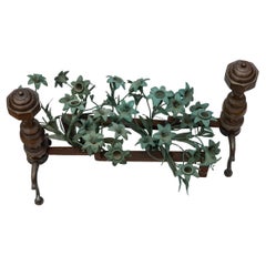 Andirons with Patinated Bronze Flower Bouquets