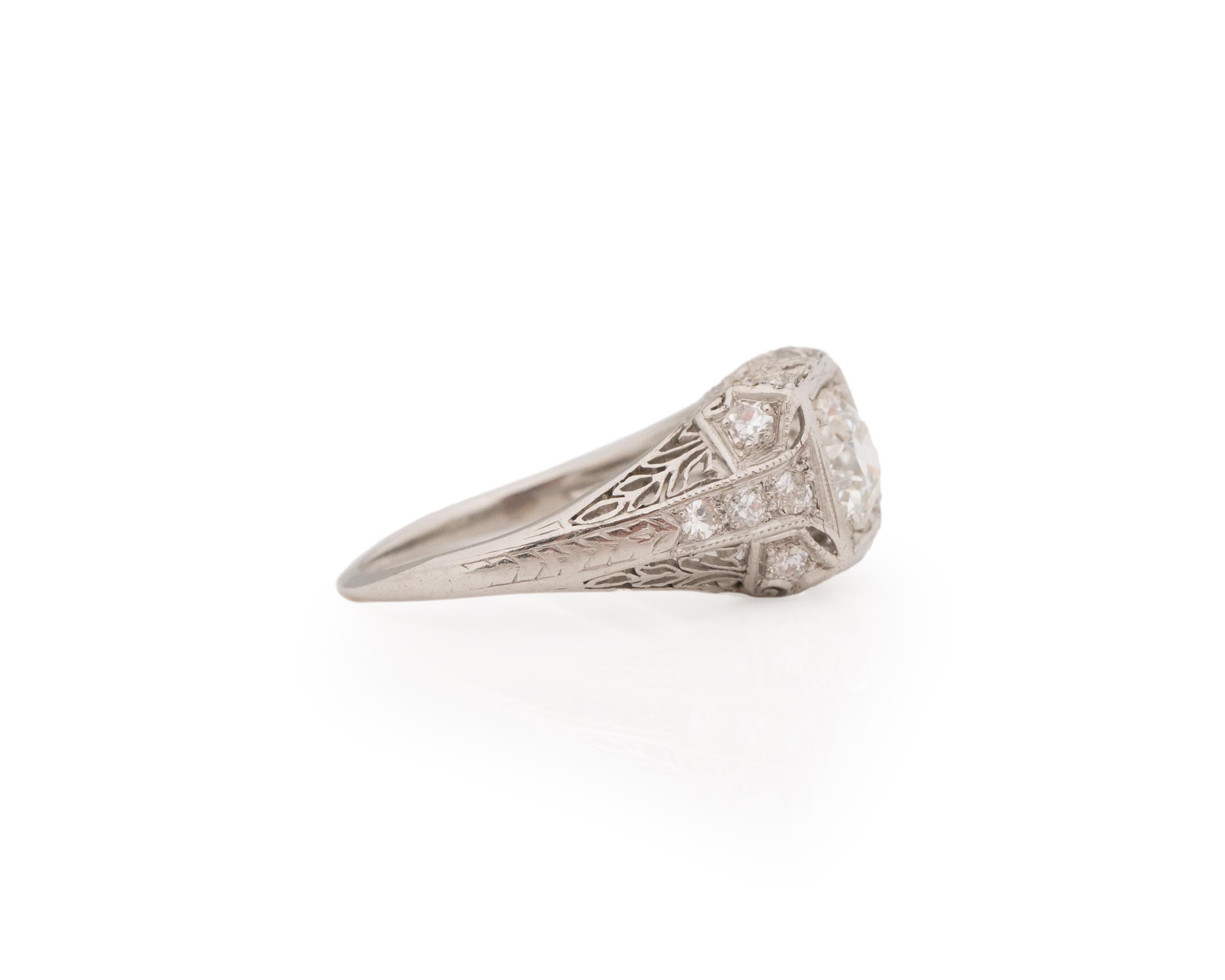 Old European Cut .72 Carat Art Deco Diamond Platinum Engagement Ring For Sale