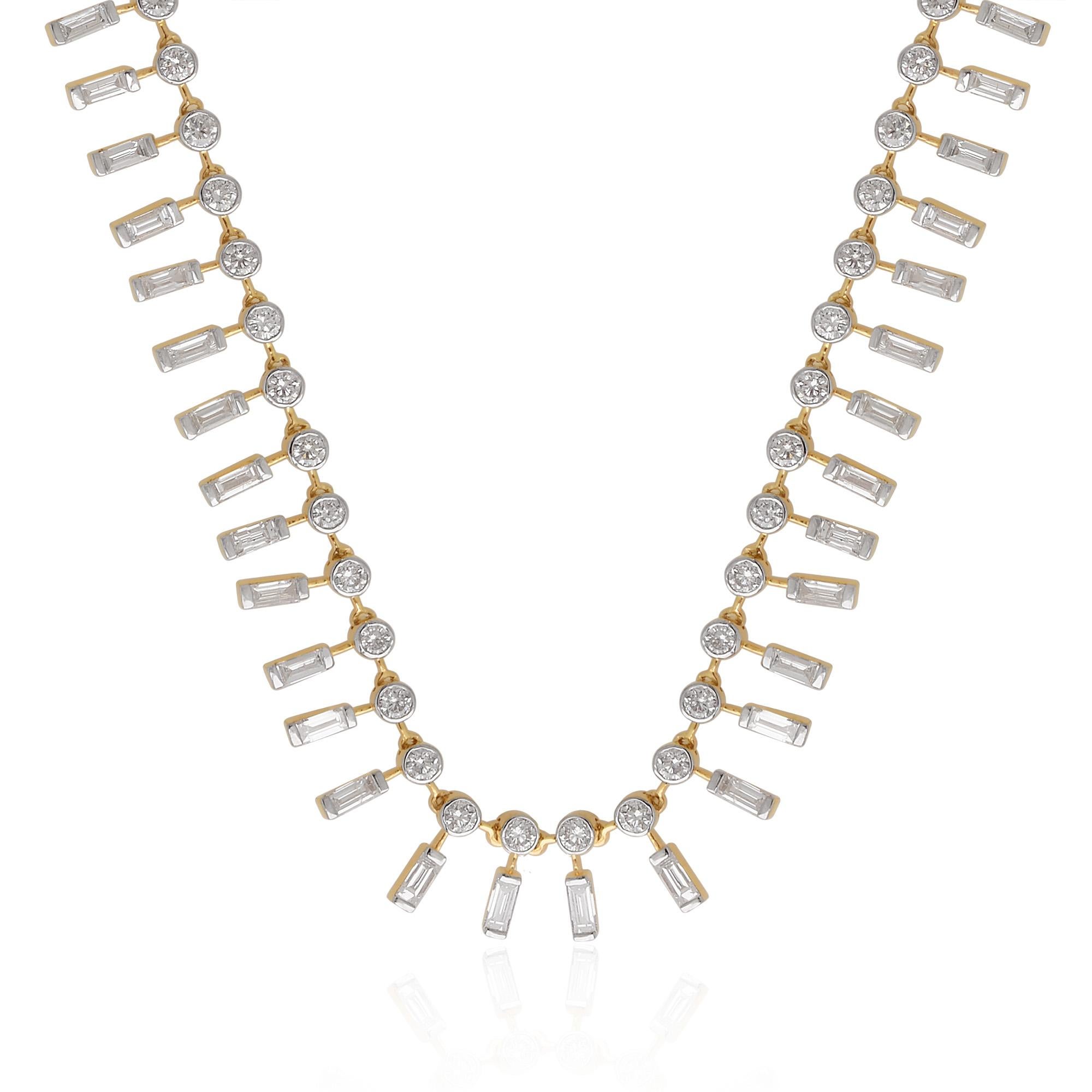 Art Deco 7.2 Carat Baguette and Round Cut Chain Necklace 14 Karat Yellow Gold Jewelry For Sale
