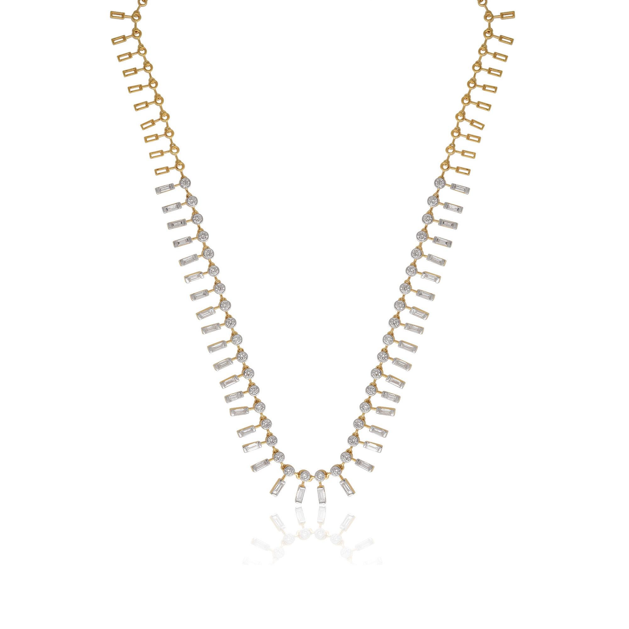 7.2 Carat Baguette and Round Cut Chain Necklace 14 Karat Yellow Gold Jewelry In New Condition For Sale In Diera, Dubai