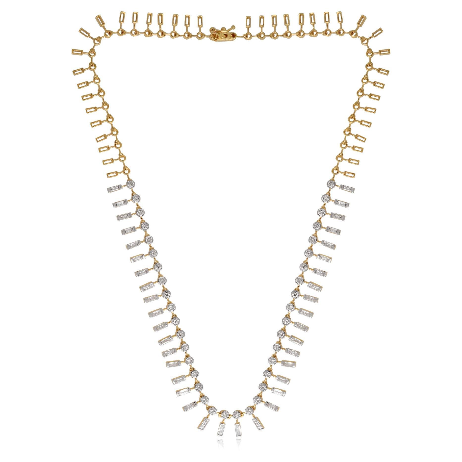 7.2 Carat Baguette and Round Cut Chain Necklace 14 Karat Yellow Gold Jewelry For Sale 1