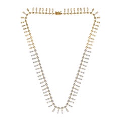 7.2 Carat Baguette and Round Cut Chain Necklace 14 Karat Yellow Gold Jewelry
