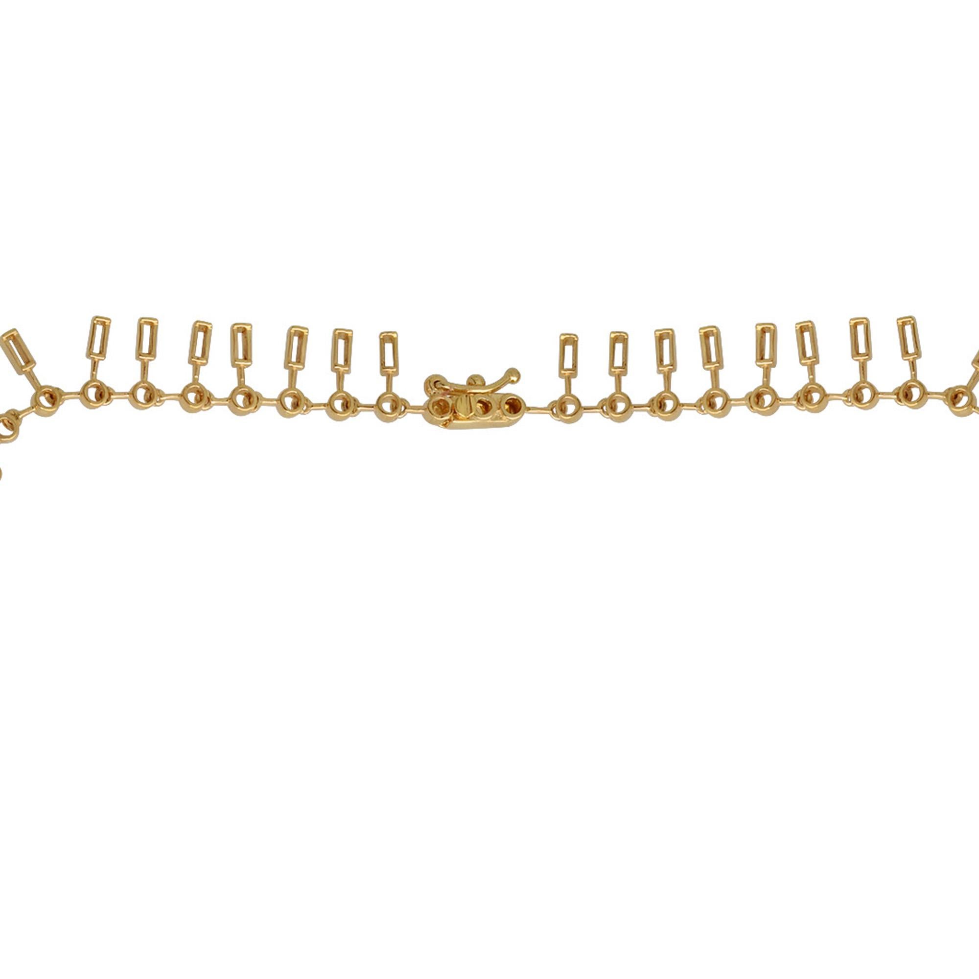 Women's 7.2 Carat Baguette and Round Cut Chain Necklace 18 Karat Yellow Gold Jewelry For Sale