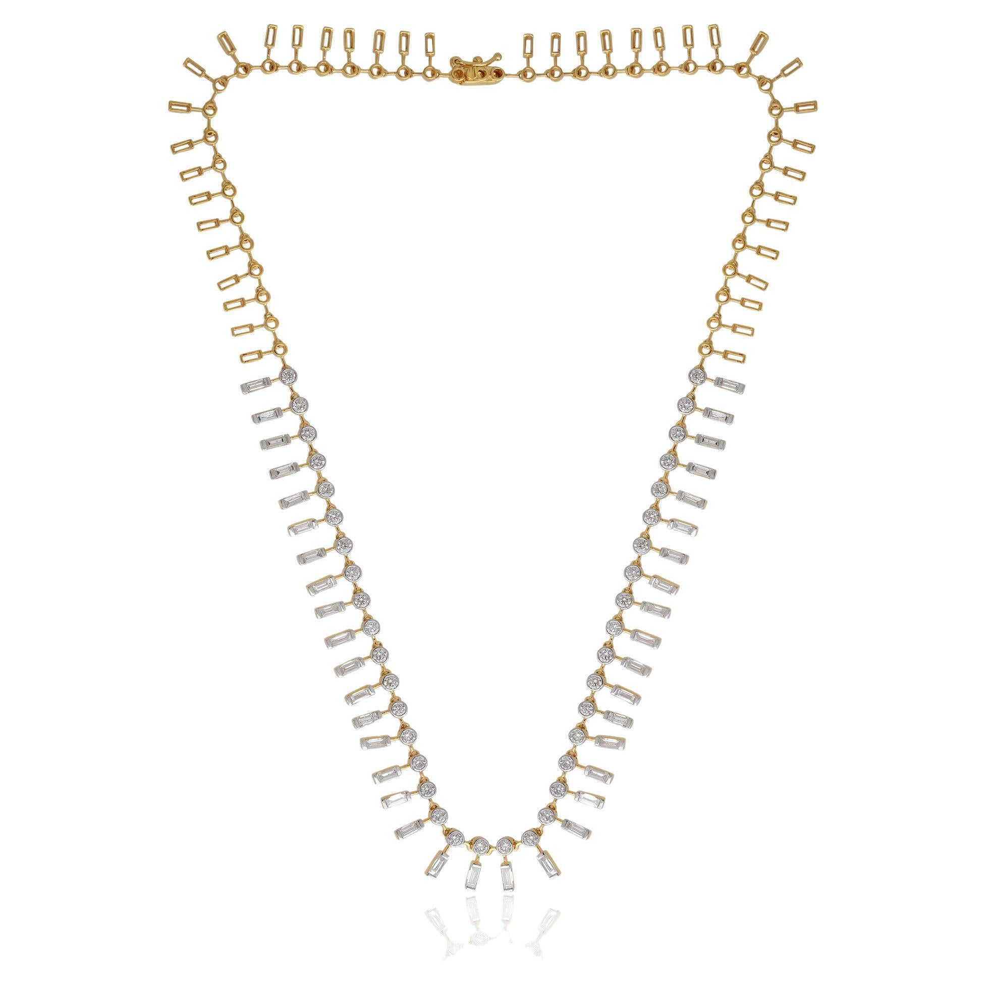 7.2 Carat Baguette and Round Cut Chain Necklace 18 Karat Yellow Gold Jewelry