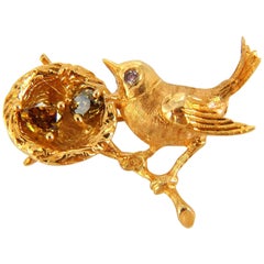 .72 Carat Bird Habitat Brooch Pin Fancy Color Diamonds 14 Karat