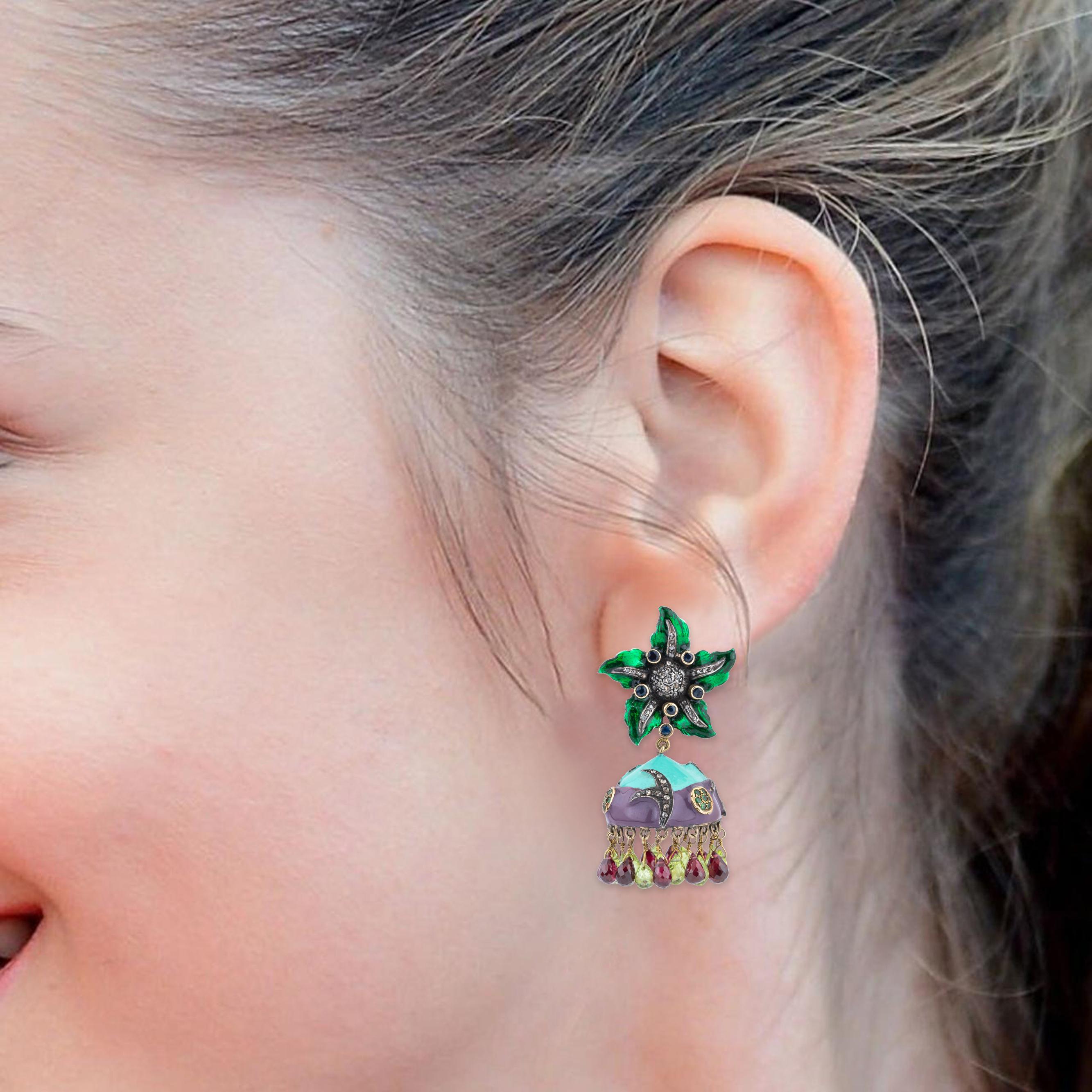 Contemporary 7.2 Carat Diamond and Mix Stones Drop Earrings For Sale