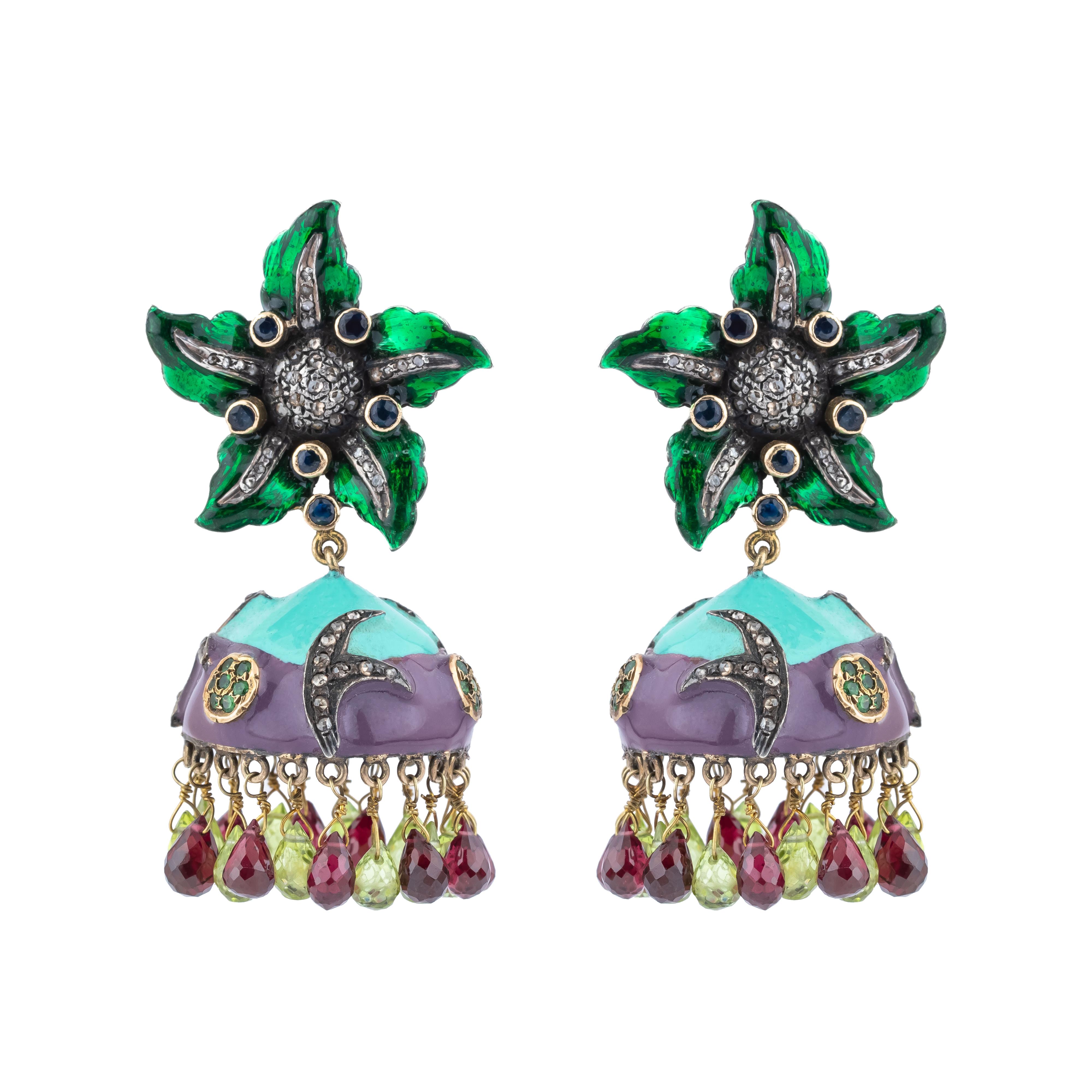 7.2 Carat Diamond and Mix Stones Drop Earrings In New Condition For Sale In Jaipur, IN