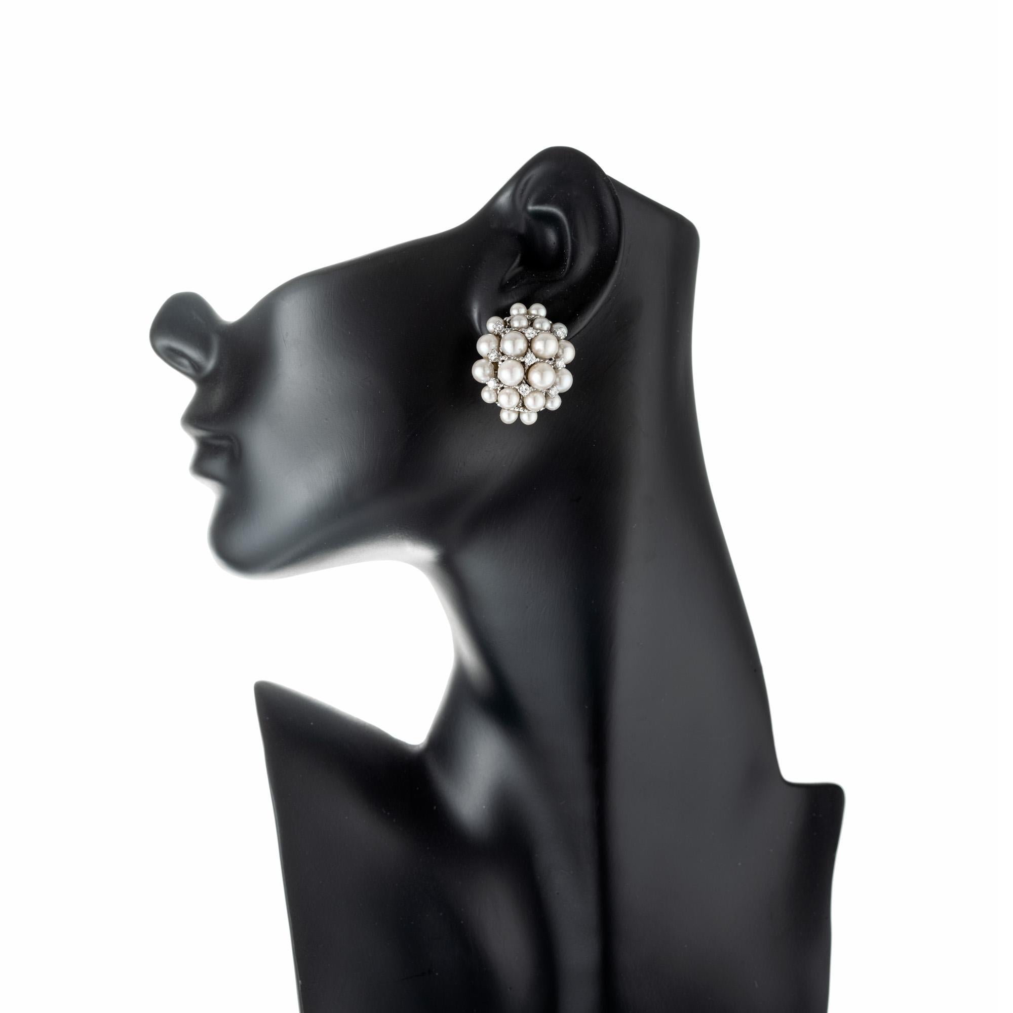 .72 Karat Diamant-Zuchtperle Weißgold Clip Post Cluster Ohrringe  im Angebot 2