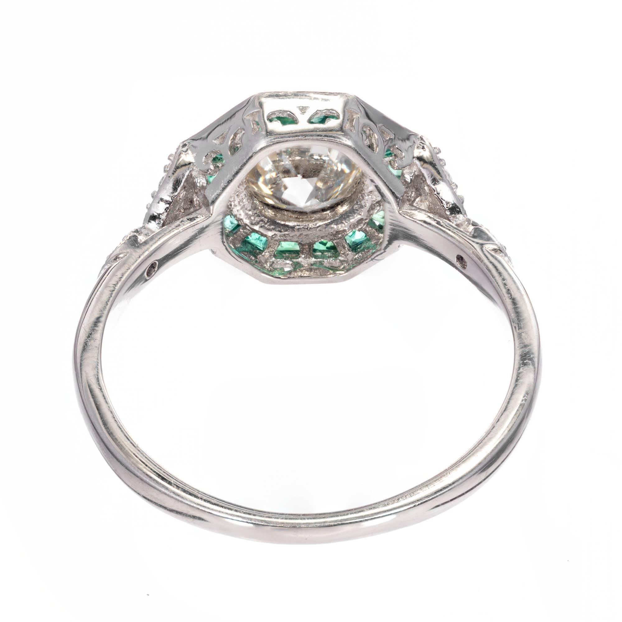 .72 Carat Diamond Emerald Halo Platinum Engagement Ring In Good Condition In Stamford, CT
