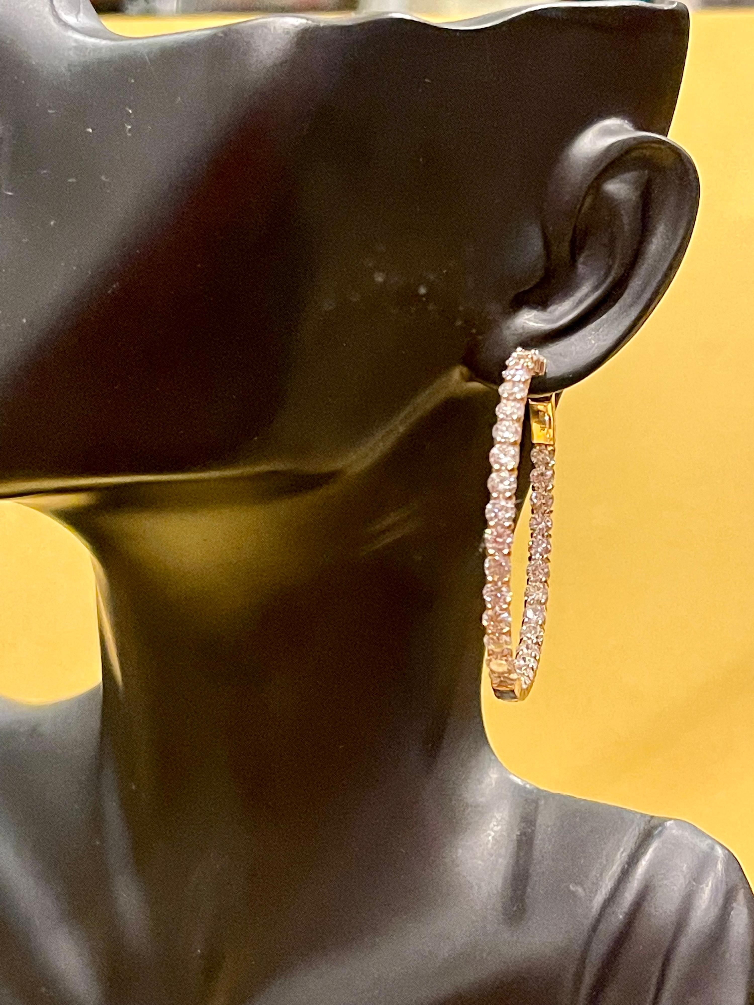 7.2 Carat Diamond Inside Out Hoop Gala Cocktail Earrings in 14 Karat Yellow Gold For Sale 6