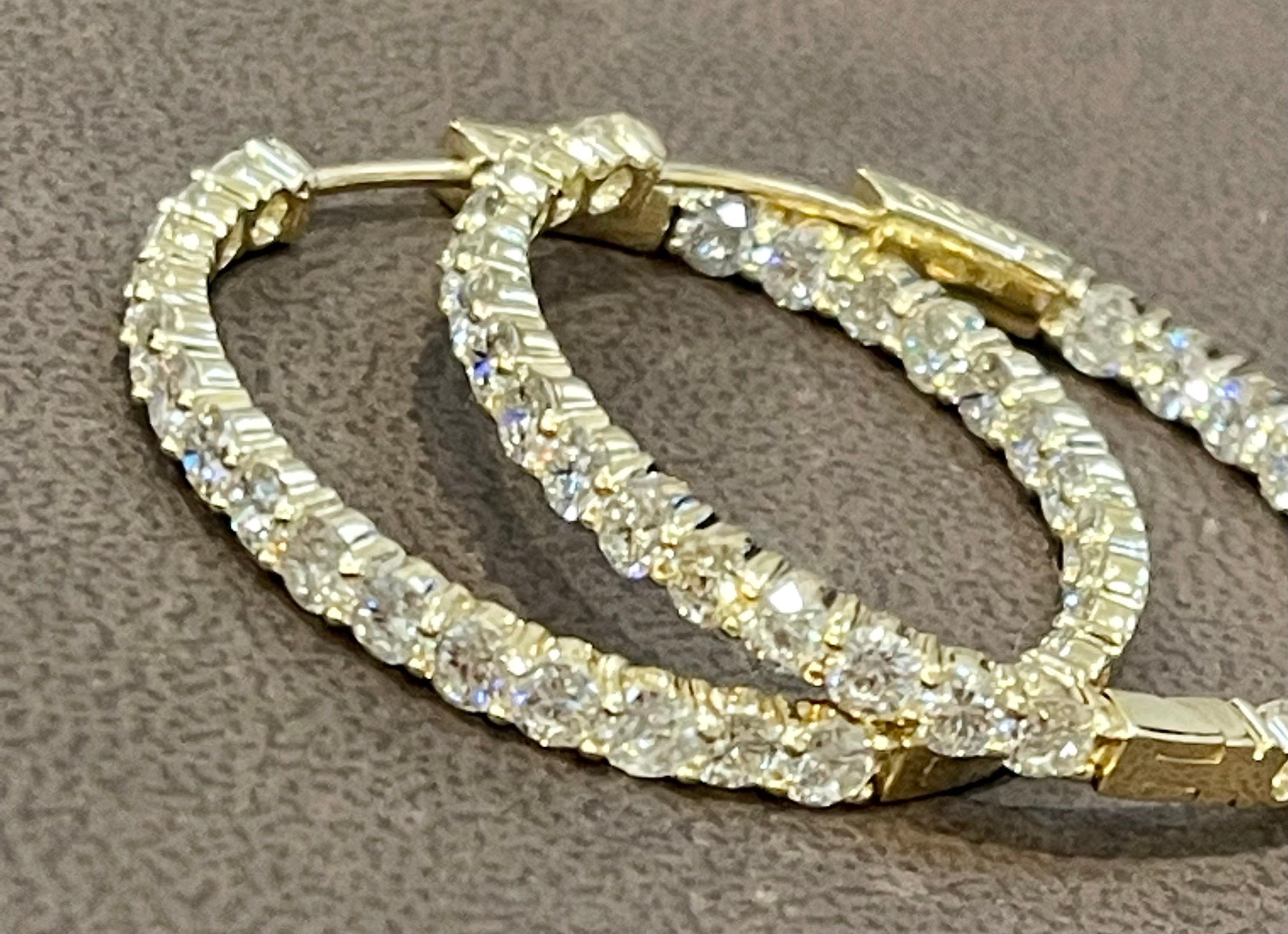 7.2 Carat Diamond Inside Out Hoop Gala Cocktail Earrings in 14 Karat Yellow Gold For Sale 7