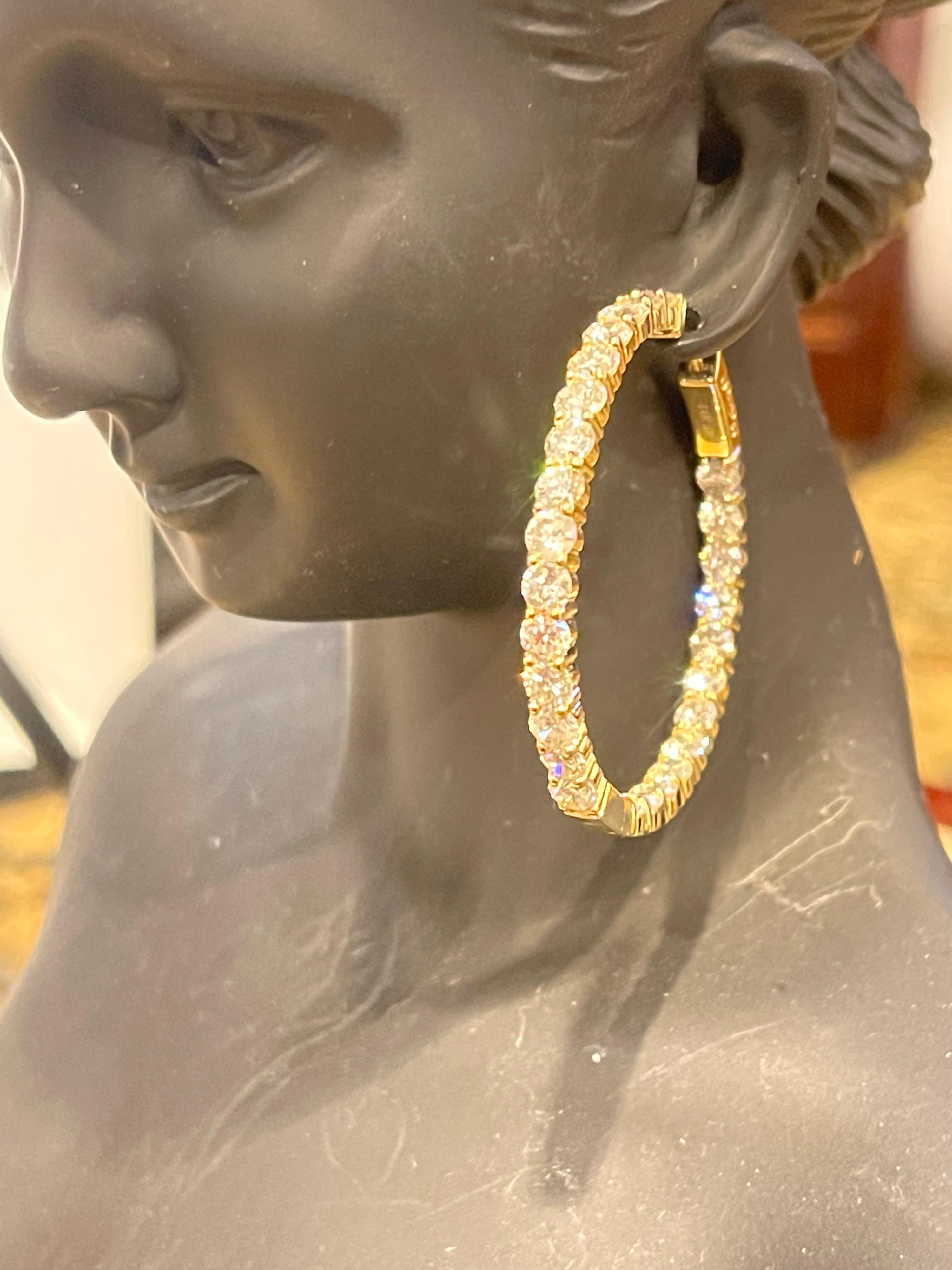 7.2 Carat Diamond Inside Out Hoop Gala Cocktail Earrings in 14 Karat Yellow Gold For Sale 12