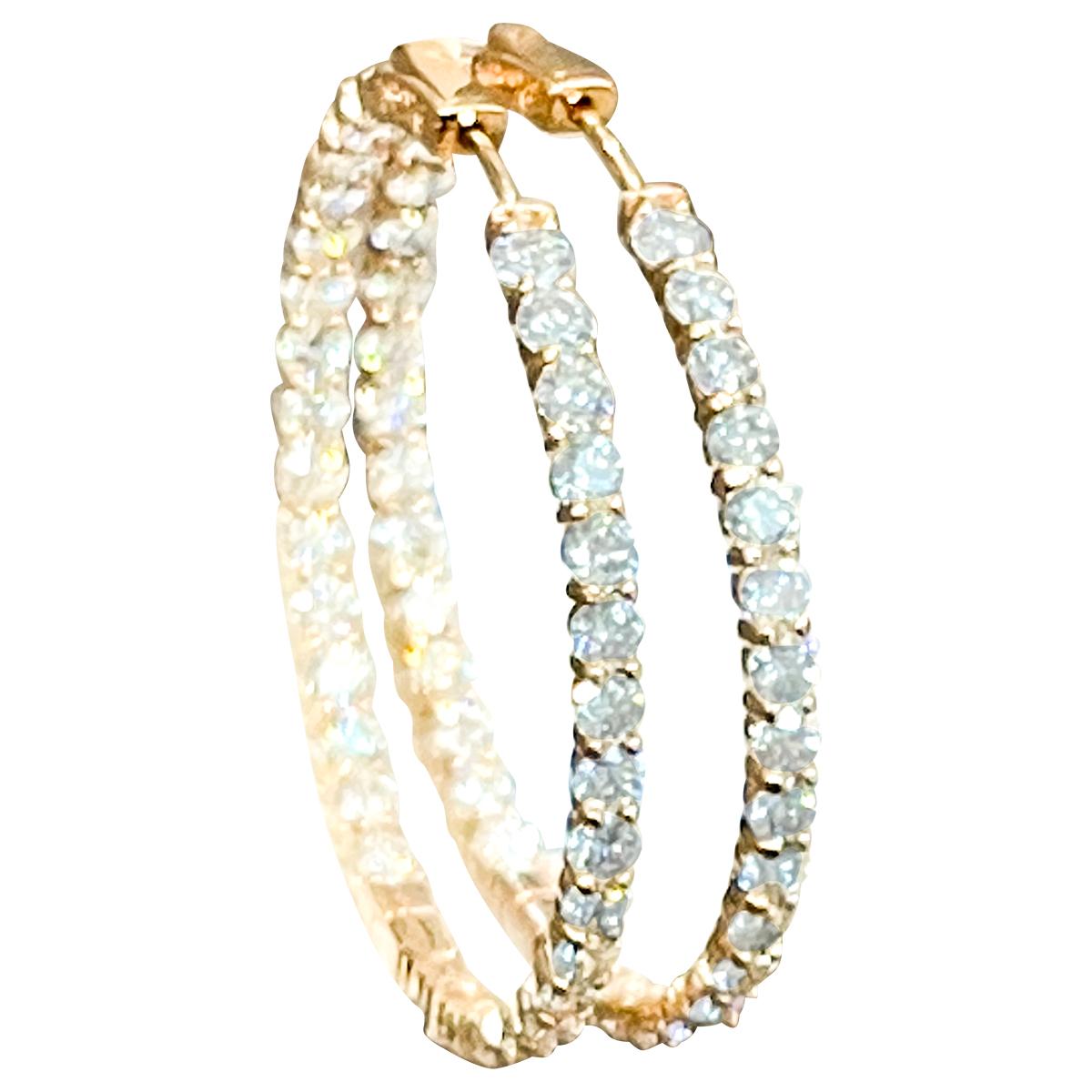Women's 7.2 Carat Diamond Inside Out Hoop Gala Cocktail Earrings in 14 Karat Yellow Gold For Sale