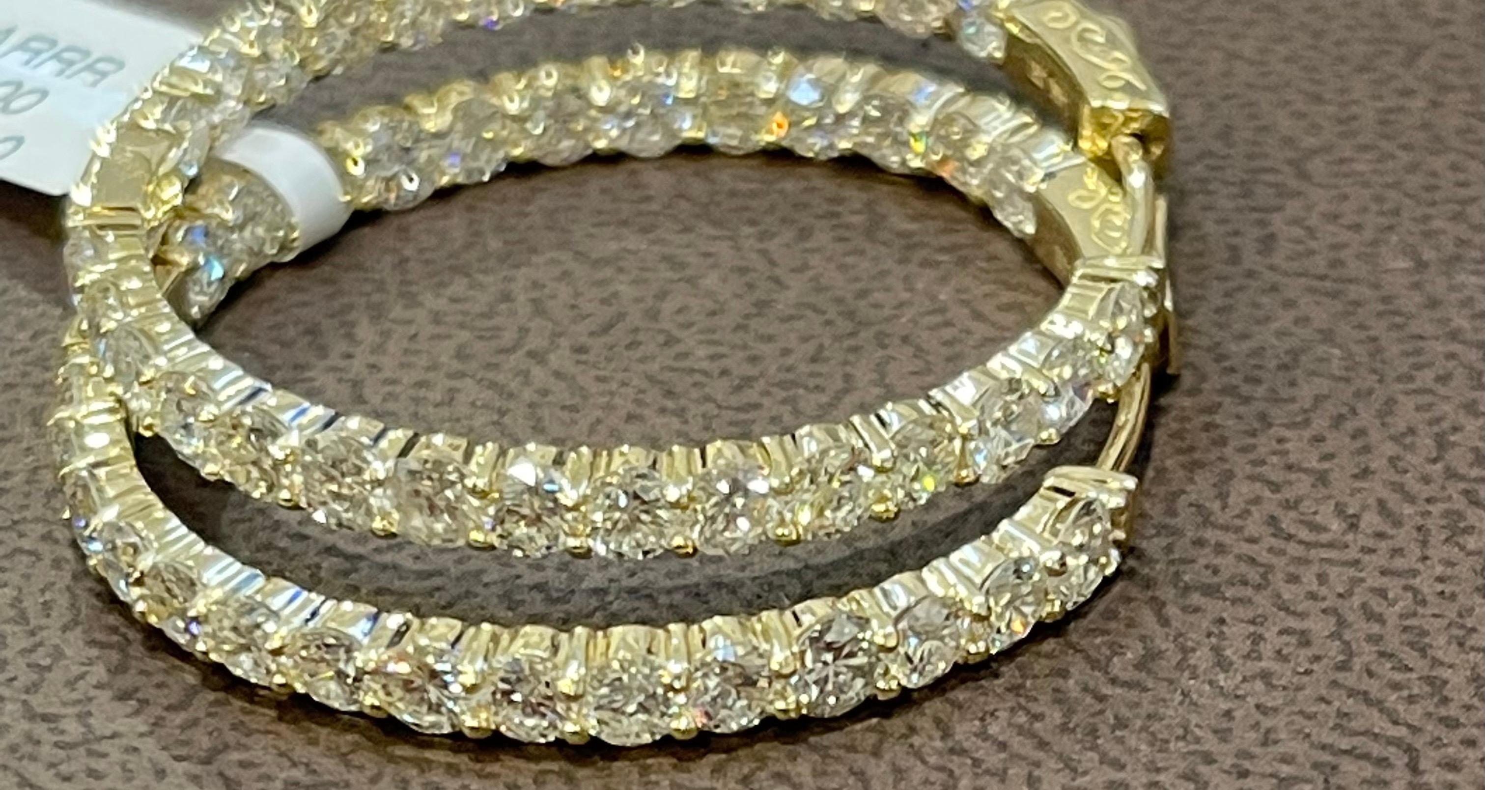 7.2 Carat Diamond Inside Out Hoop Gala Cocktail Earrings in 14 Karat Yellow Gold For Sale 2