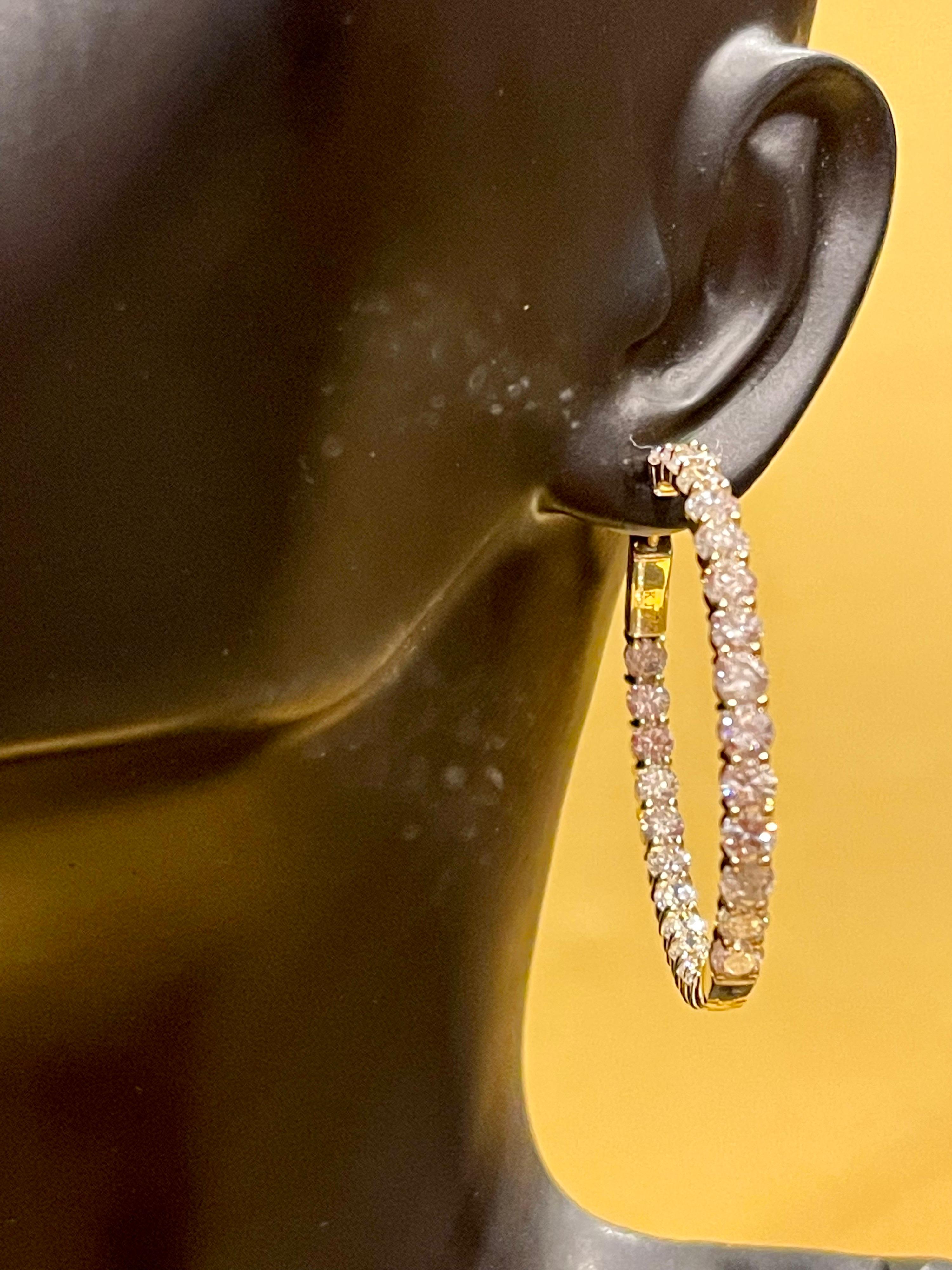 7.2 Carat Diamond Inside Out Hoop Gala Cocktail Earrings in 14 Karat Yellow Gold For Sale 3