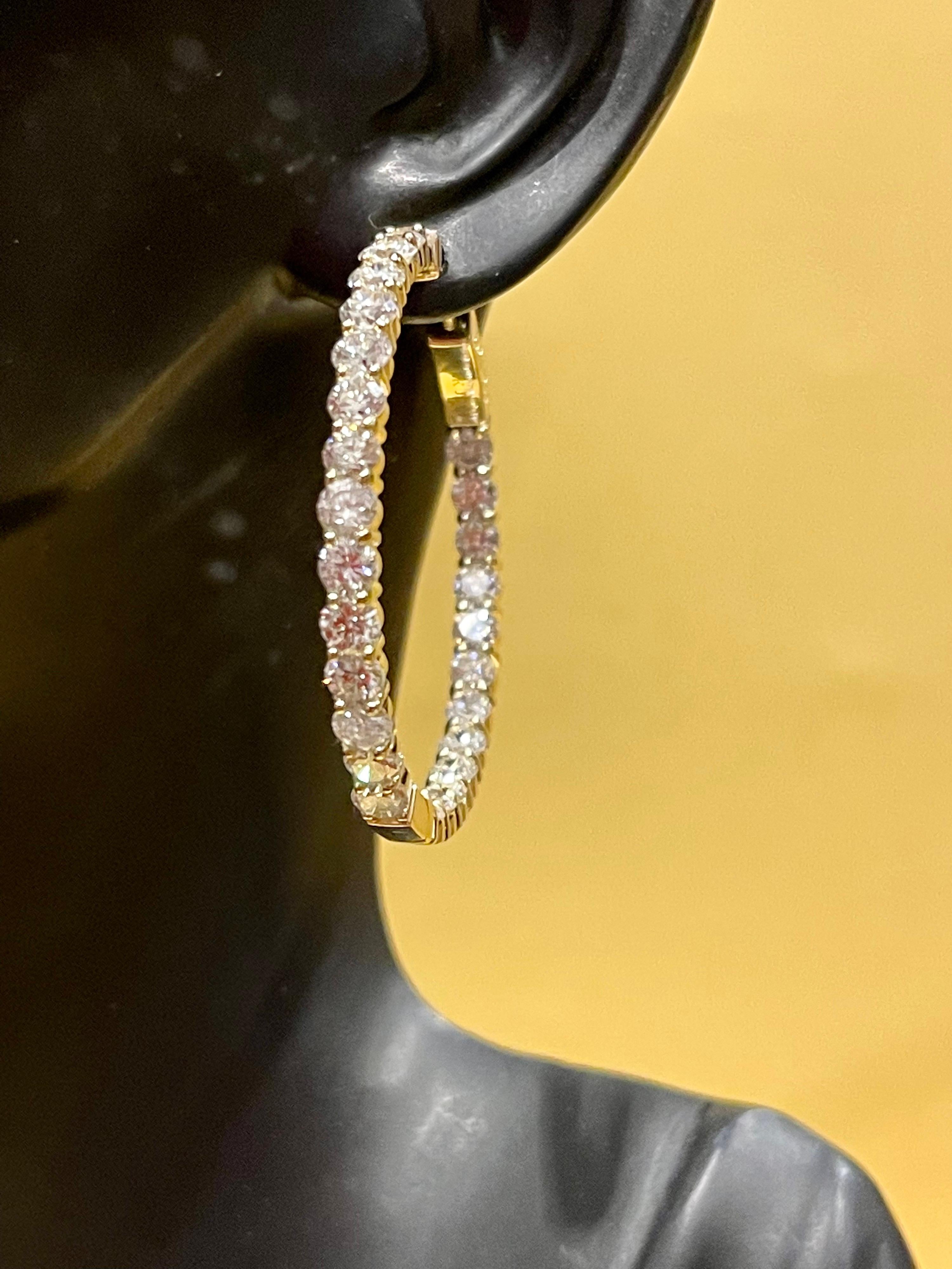 7.2 Carat Diamond Inside Out Hoop Gala Cocktail Earrings in 14 Karat Yellow Gold For Sale 4