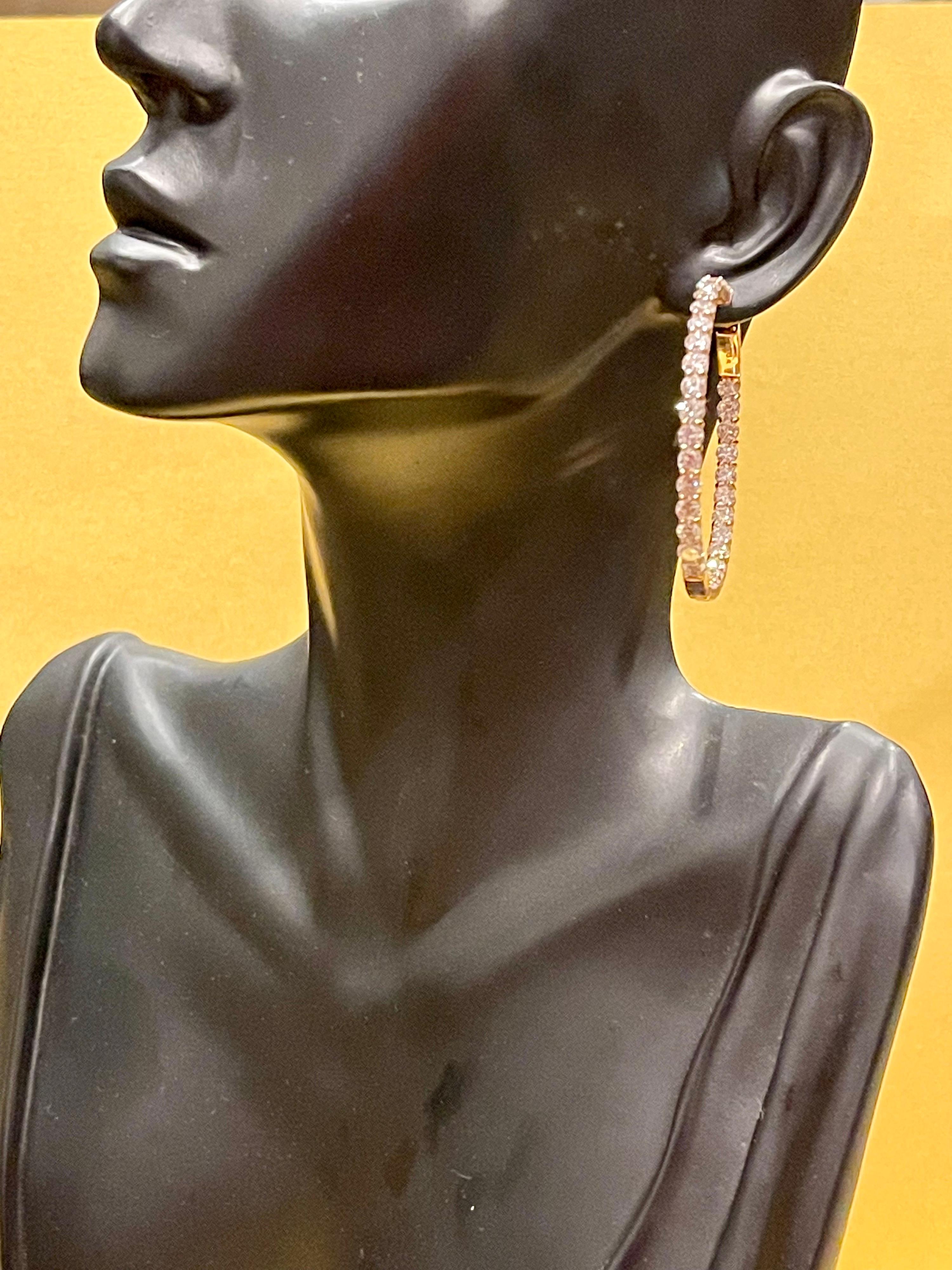 7.2 Carat Diamond Inside Out Hoop Gala Cocktail Earrings in 14 Karat Yellow Gold For Sale 5