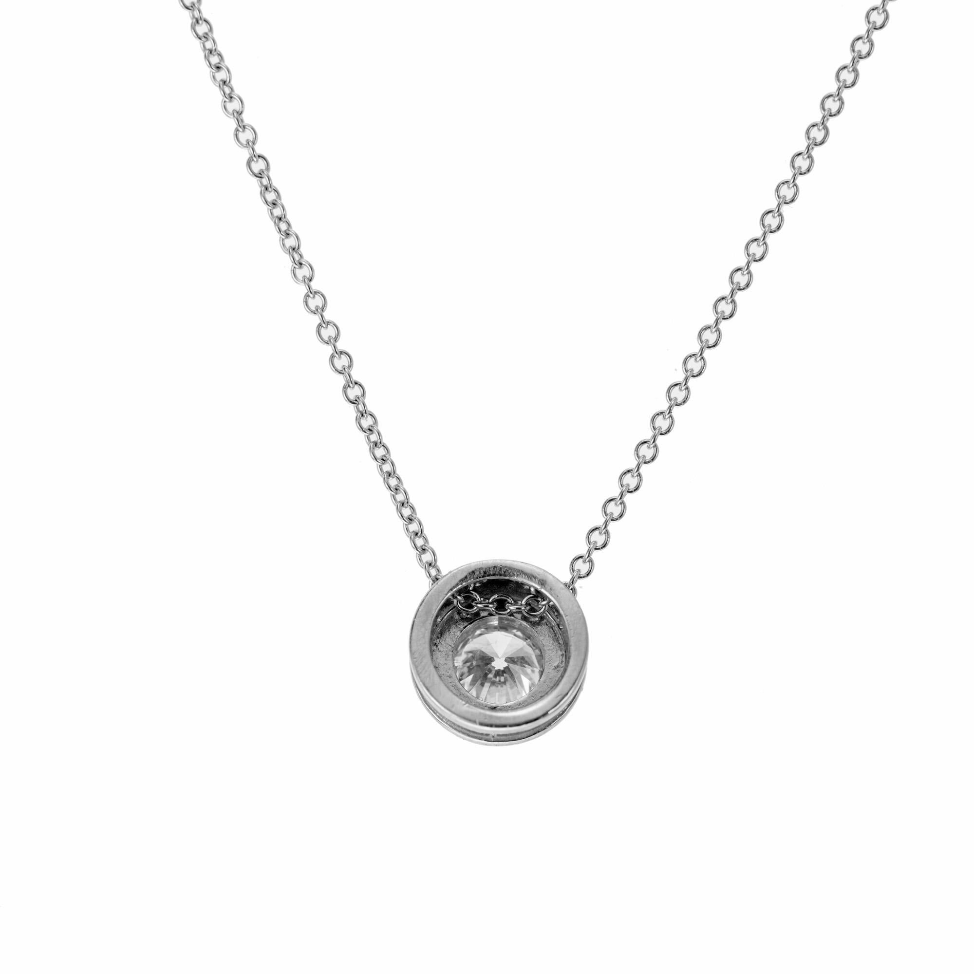 Round Cut .72 Carat Diamond Round Brilliant Cut White Gold Slide Pendant Necklace For Sale