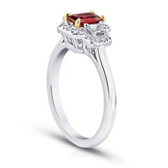 .72 Carat Emerald Cut  Natural No Heat Ruby and Diamond Platinum and 18k Ring