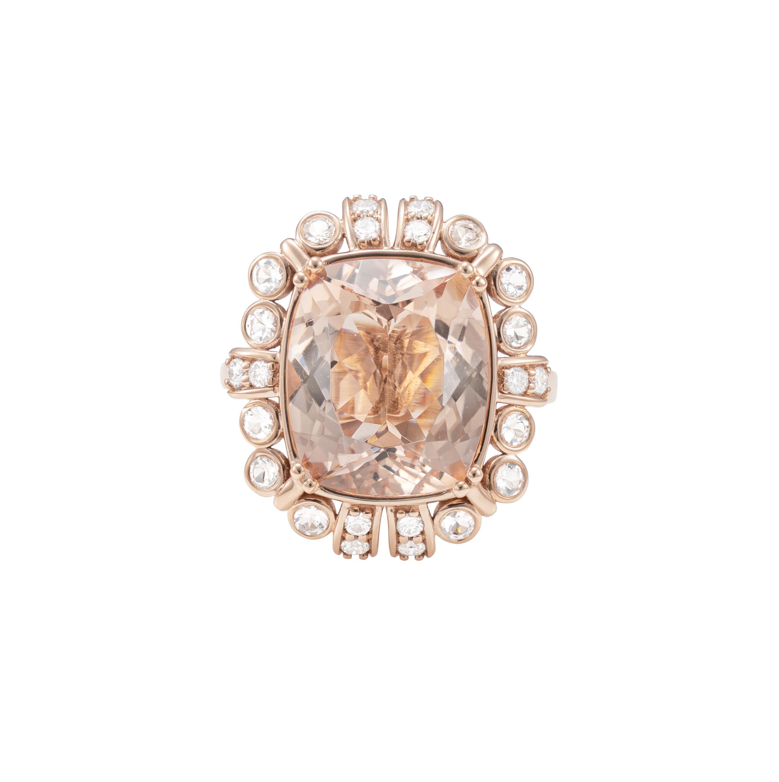 Contemporary 7.2 Carat Morganite and Diamond Ring in 18 Karat Rose Gold For Sale