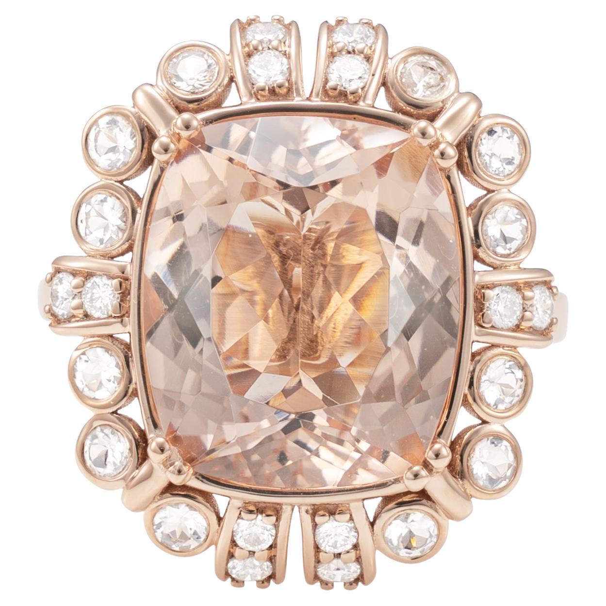 7.2 Carat Morganite and Diamond Ring in 18 Karat Rose Gold For Sale