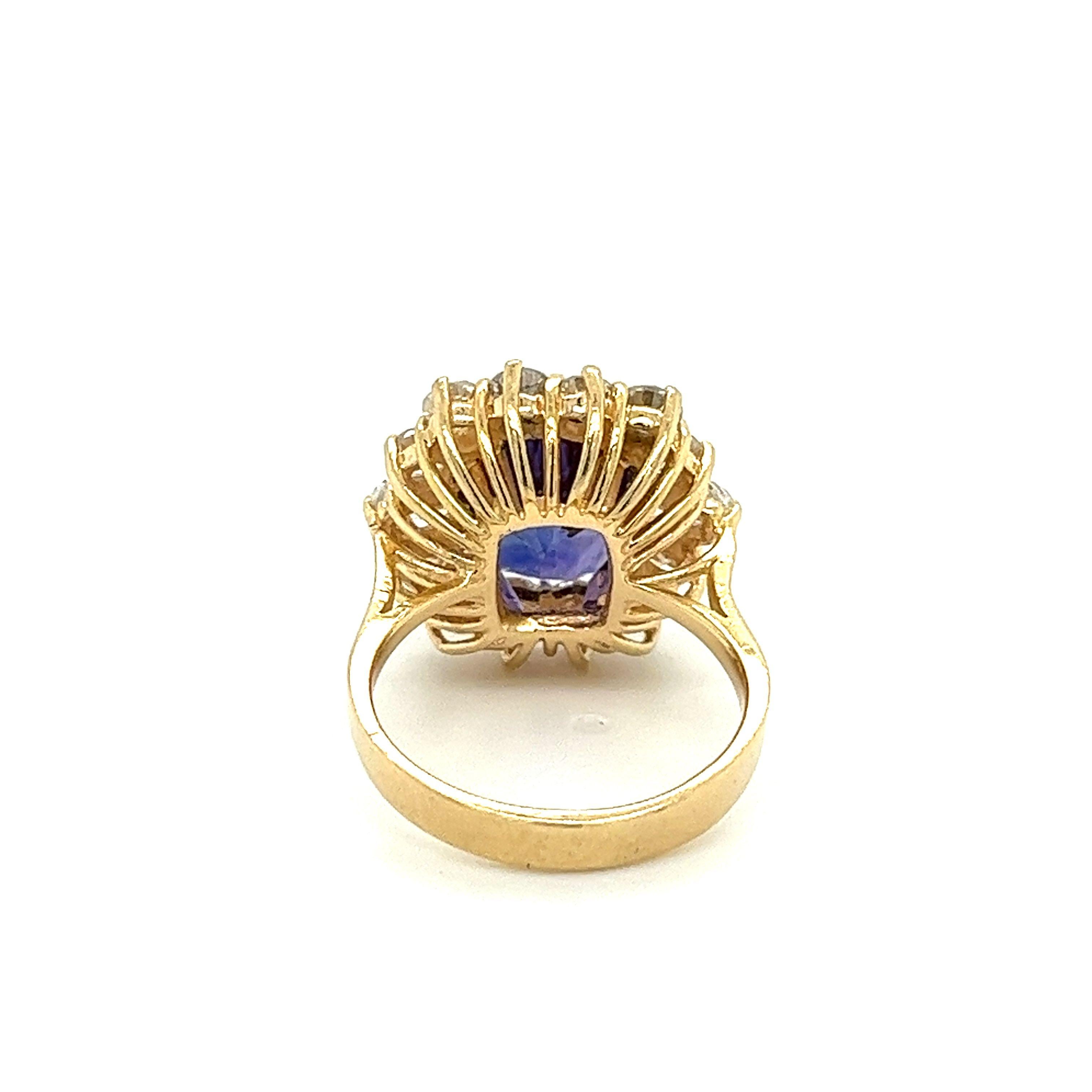 Modernist 7.2 Carat Oval Cut Blue Sapphire & Diamond Halo Ring in 14K Yellow Gold For Sale