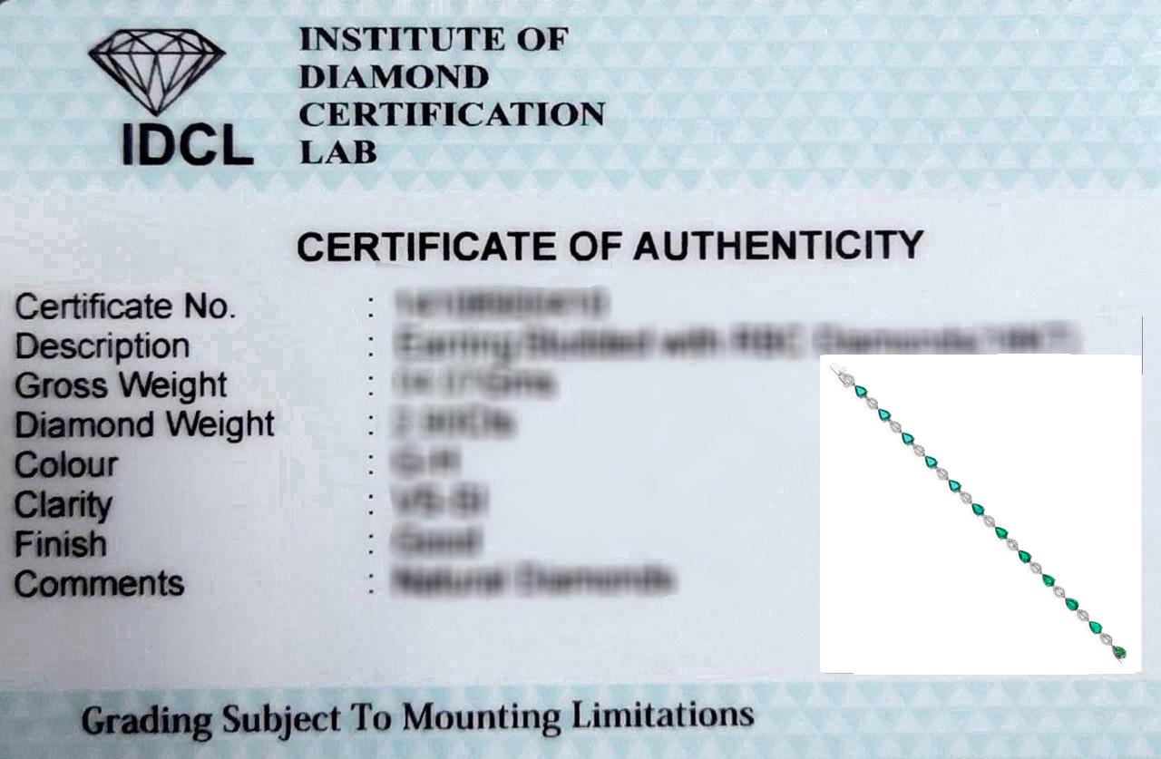 Bracelet en or blanc 18 carats avec émeraudes de Zambie poire de 7,2 carats et diamants de 1,12 carat SI/H Pour femmes en vente