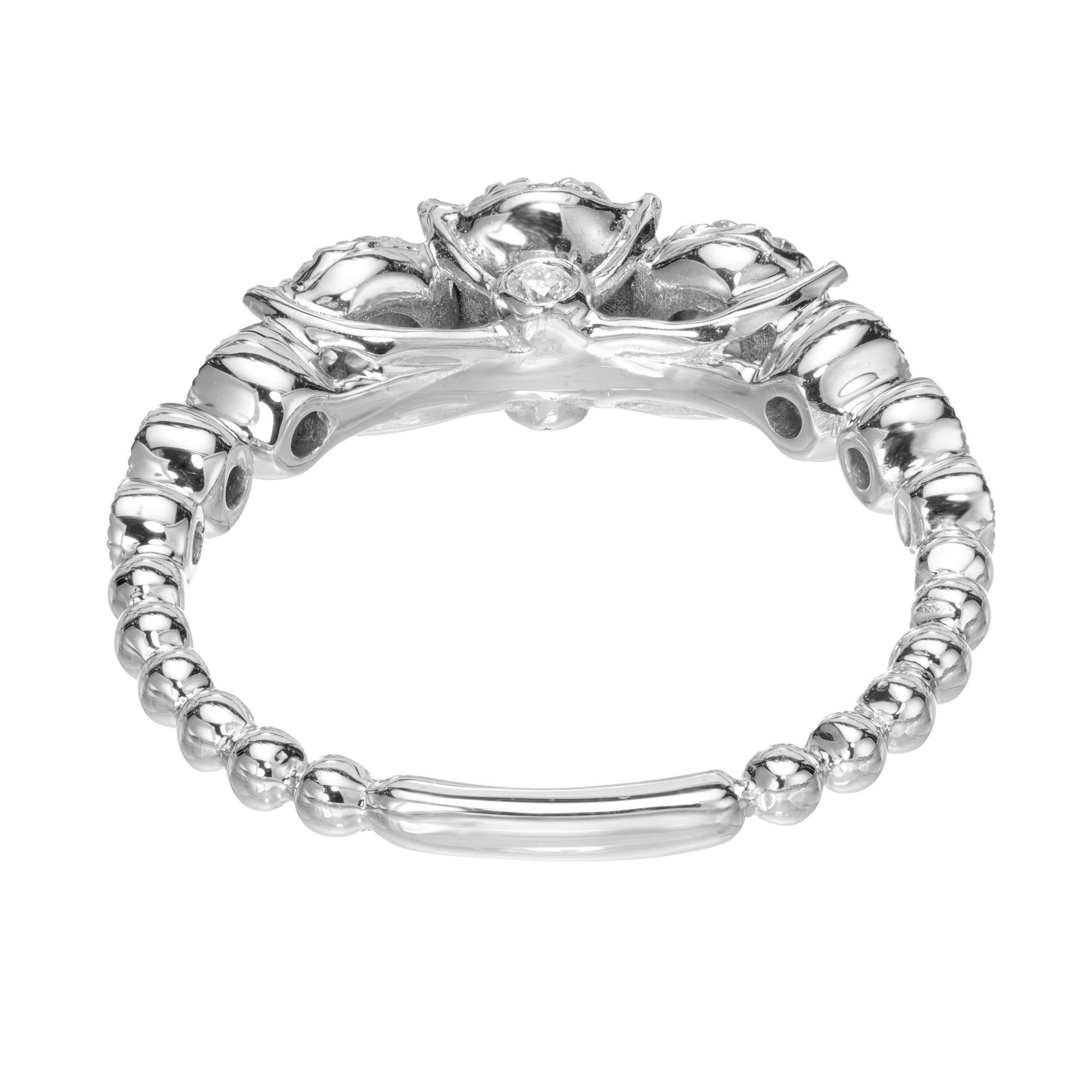 Round Cut .72 Carat Round Diamond Gold Triple Halo Three-Stone Engagement Ring  For Sale