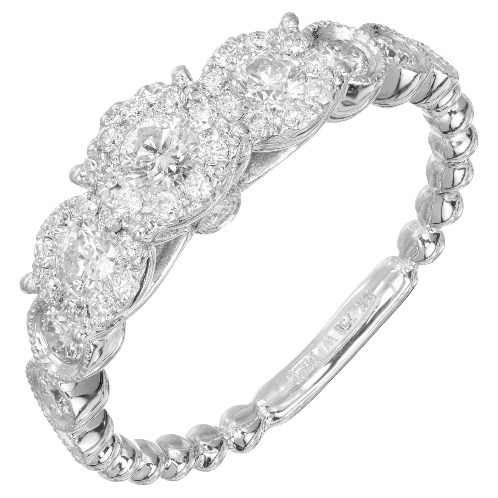 .72 Carat Round Diamond Gold Triple Halo Three-Stone Engagement Ring 