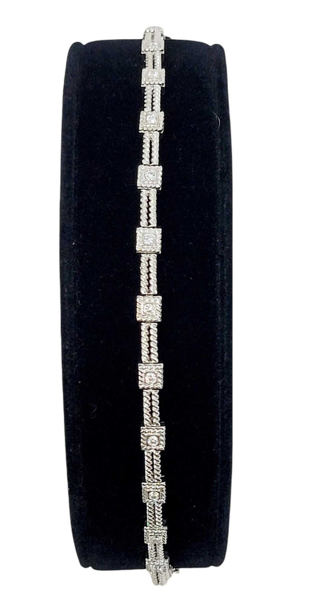.72 Carat Round Diamond Station Twisted Link Bracelet in 14 Karat White Gold For Sale 5
