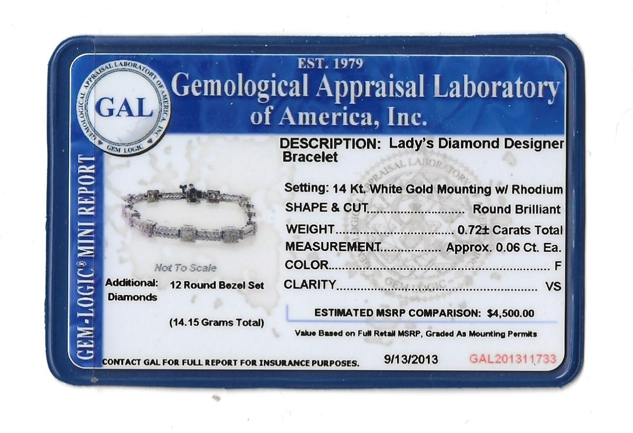 .72 Carat Round Diamond Station Twisted Link Bracelet in 14 Karat White Gold For Sale 8