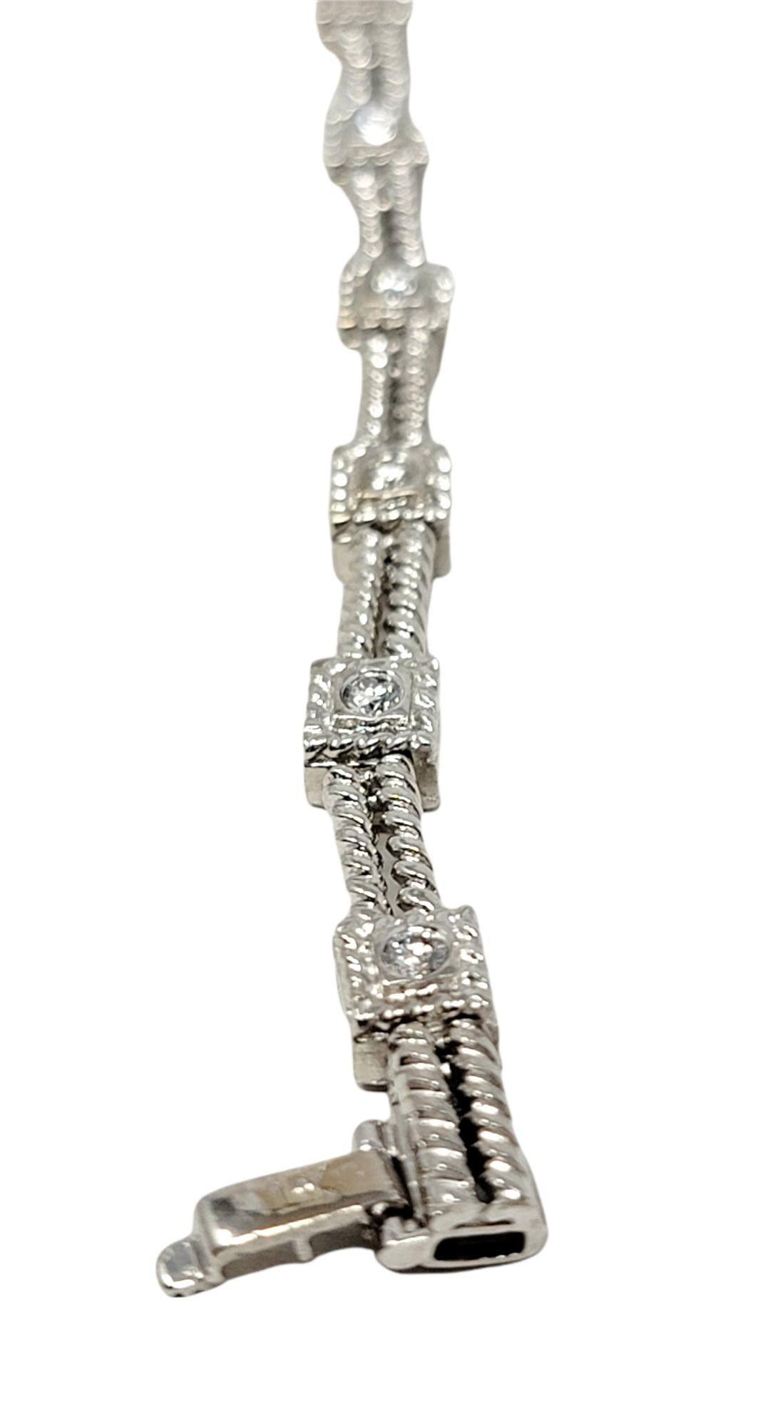 Round Cut .72 Carat Round Diamond Station Twisted Link Bracelet in 14 Karat White Gold For Sale