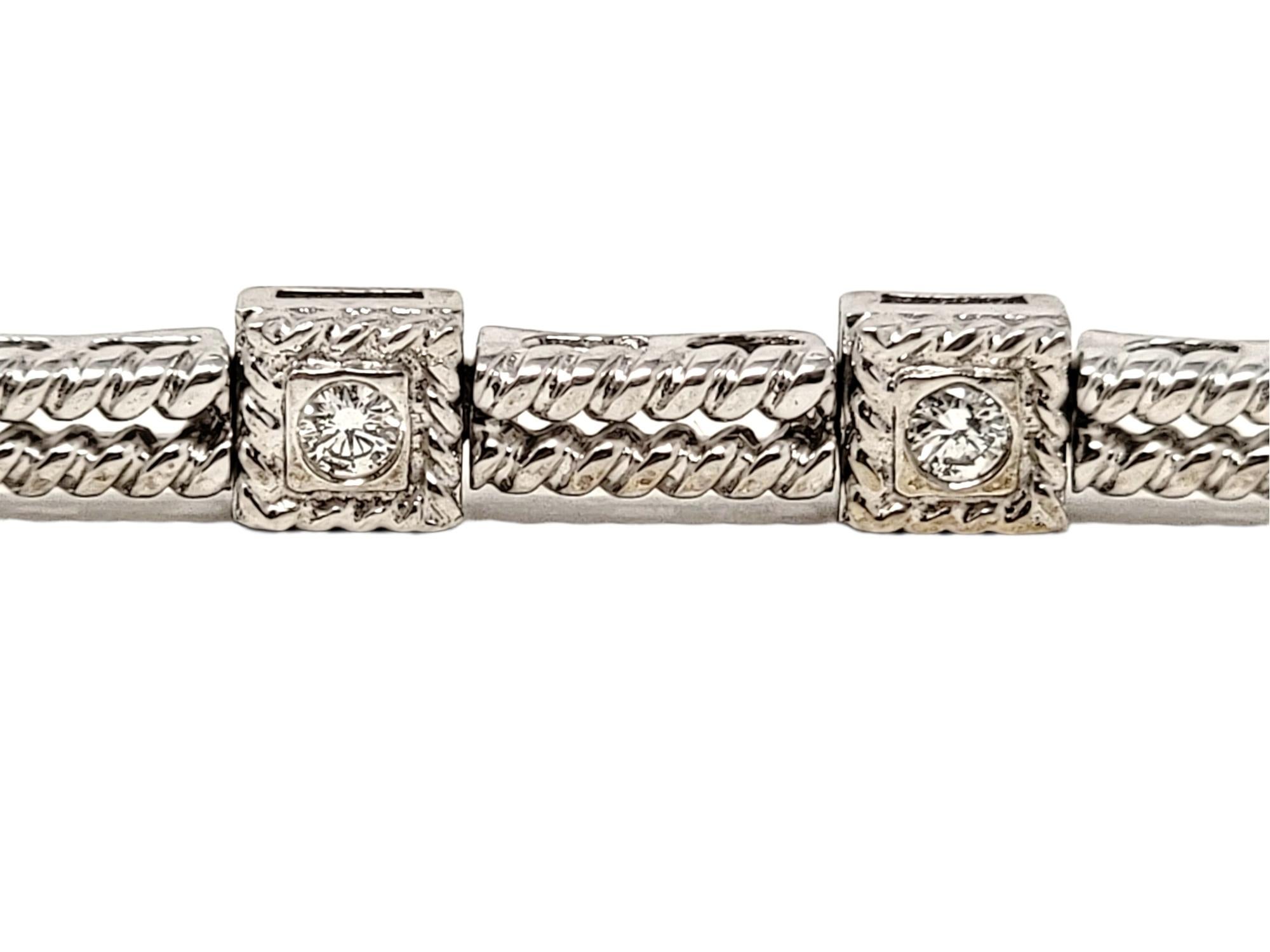 .72 Carat Round Diamond Station Twisted Link Bracelet in 14 Karat White Gold In Good Condition For Sale In Scottsdale, AZ