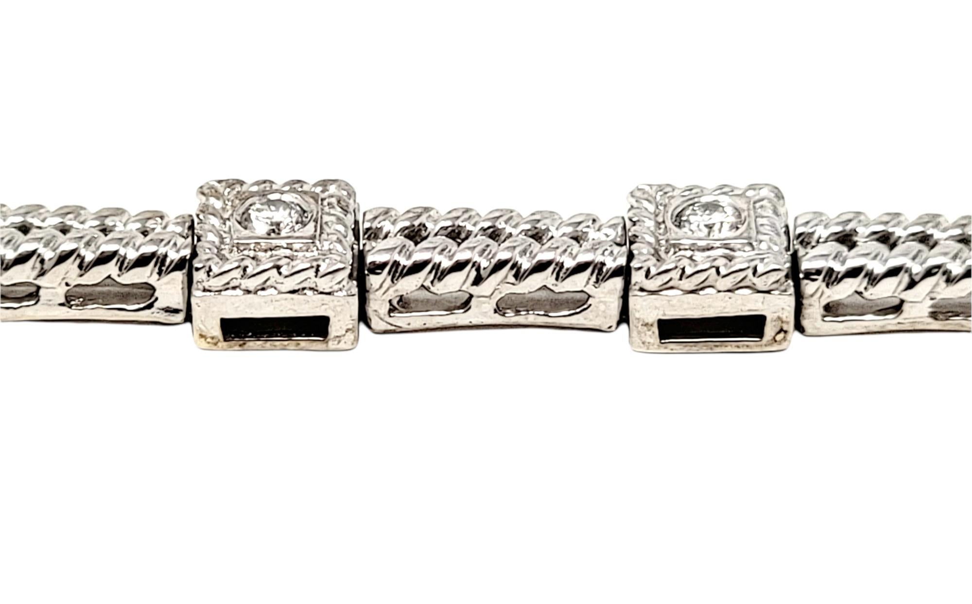 Women's .72 Carat Round Diamond Station Twisted Link Bracelet in 14 Karat White Gold For Sale