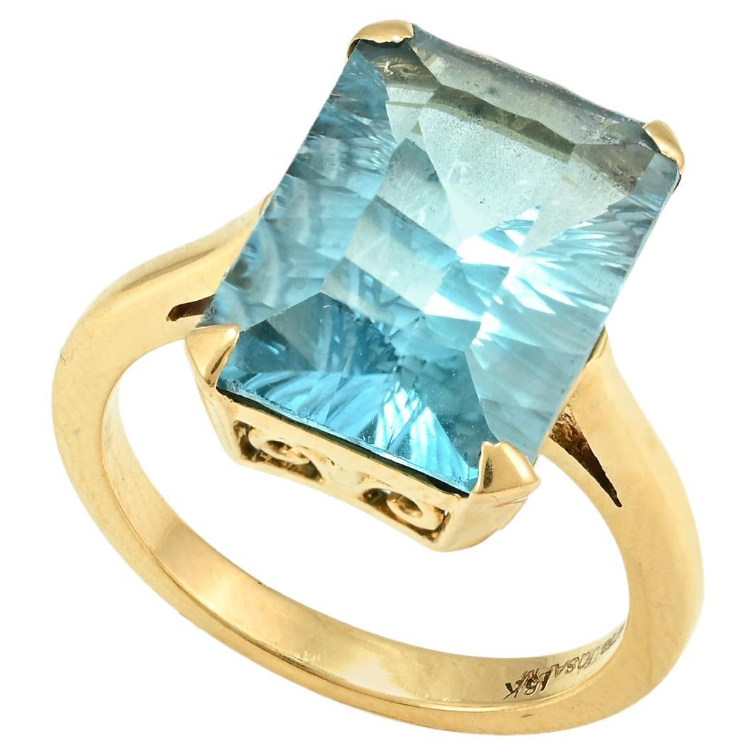 For Sale:  7.2 CTW Octagon Cut Swiss Blue Topaz Single Stone Ring 18k Solid Yellow Gold
