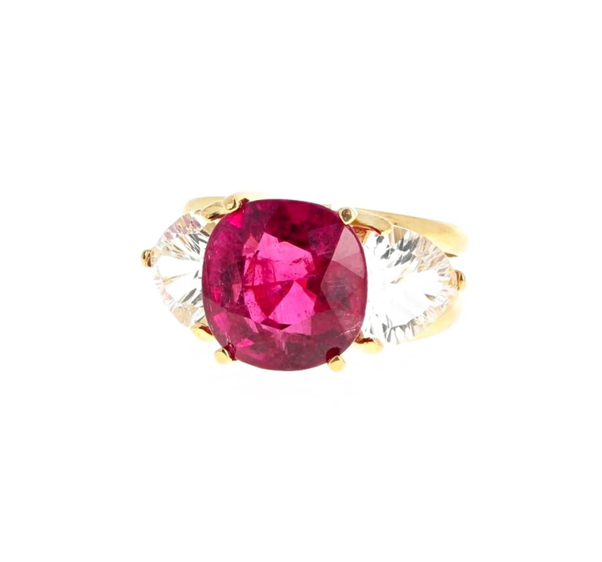Gemjunky Glamorouse 7.2 Ct Tourmaline and Silver Topaz 18 Kt Yellow Gold Ring 2