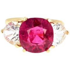 Gemjunky Glamorouse 7.2 Ct Tourmaline and Silver Topaz 18 Kt Yellow Gold Ring