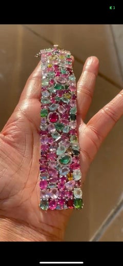 Manchette en tourmaline de 72 carats et diamants, bracelet jonc en tourmaline multicolore