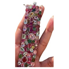 72 carat Tourmaline Diamond Cuff, Multi color Tourmaline Bangle