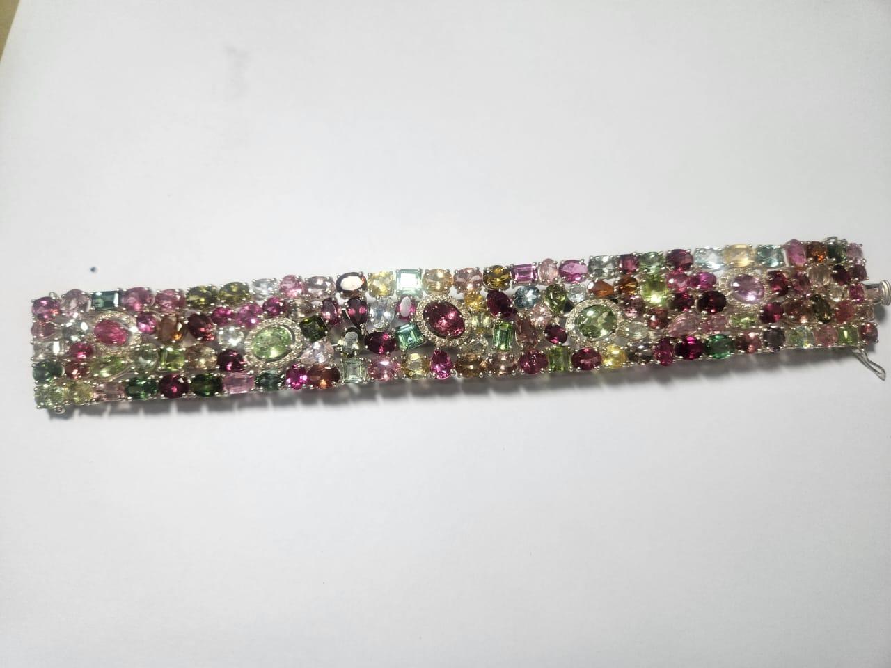 Brazalete Diamante Turmalina 72 quilates, Brazalete Turmalina multicolor Corte oval en venta