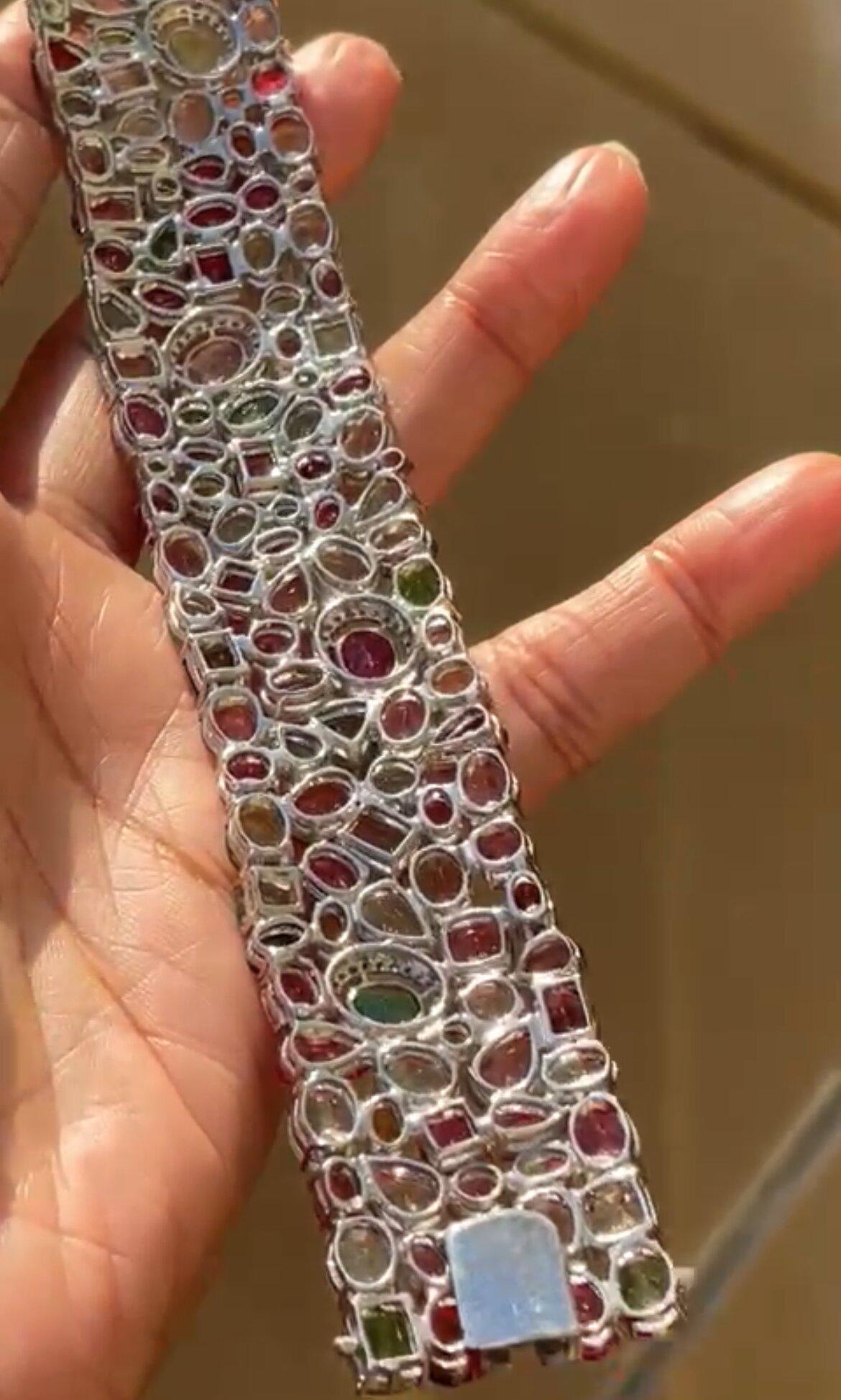 72 carat Tourmaline Diamond Cuff, Multi color Tourmaline Bangle In New Condition For Sale In Yorba Linda, CA