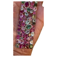 72 carat Tourmaline Diamond Cuff, Multi color Tourmaline Bangle