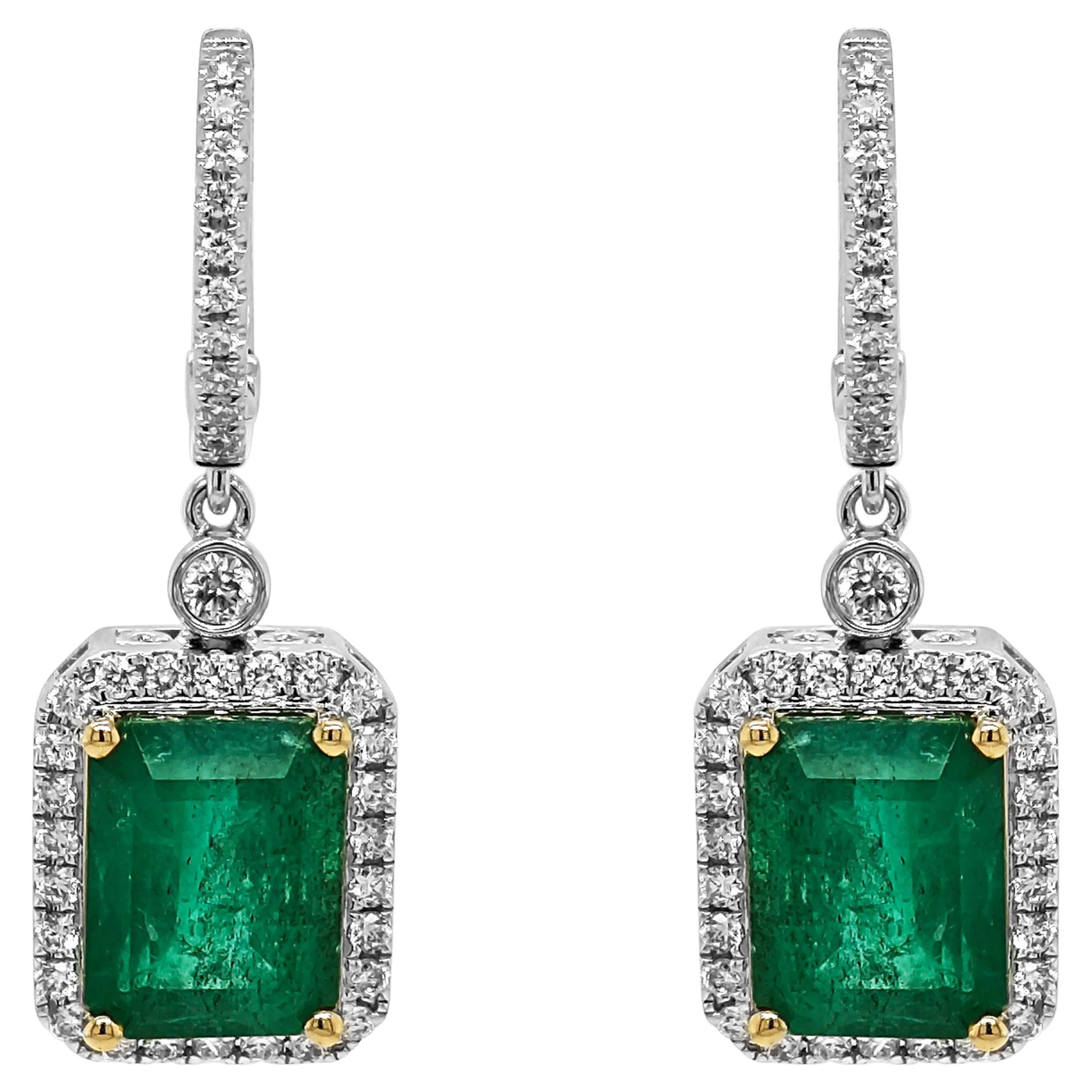 7.2 Carats Emerald and White Diamond White and Yellow Gold Earrings