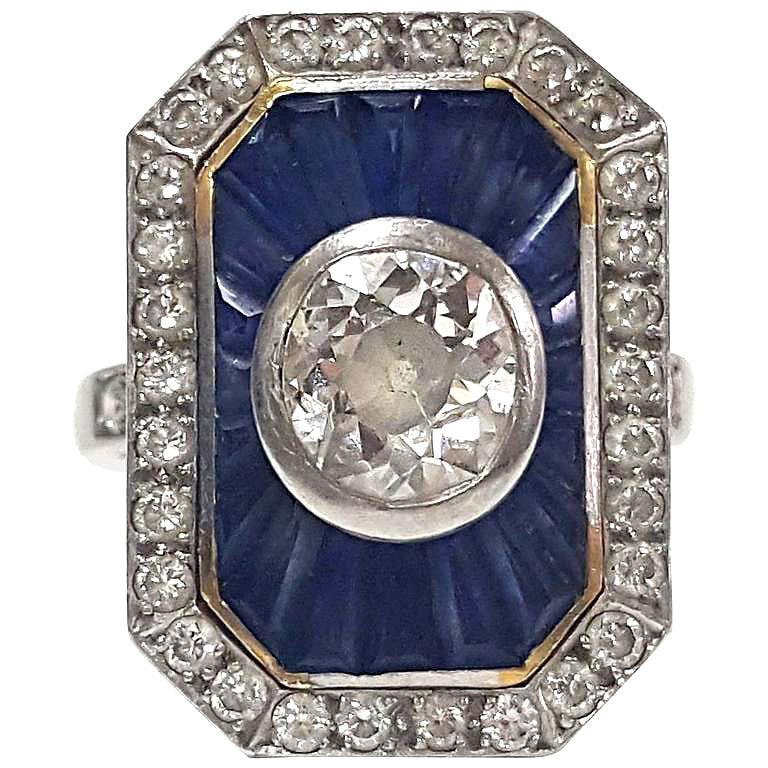 Saphire and Diamond Women's Antique Ring Size 6 .72 ct
