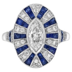 .72 Ct. Marquise Diamond Sapphire Art Deco Style Engagement Ring in 18K Gold