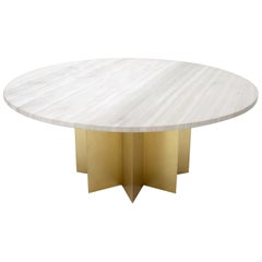 72" Diameter 1" Travertine Marble-Top Round Dining Conference Table Star Base