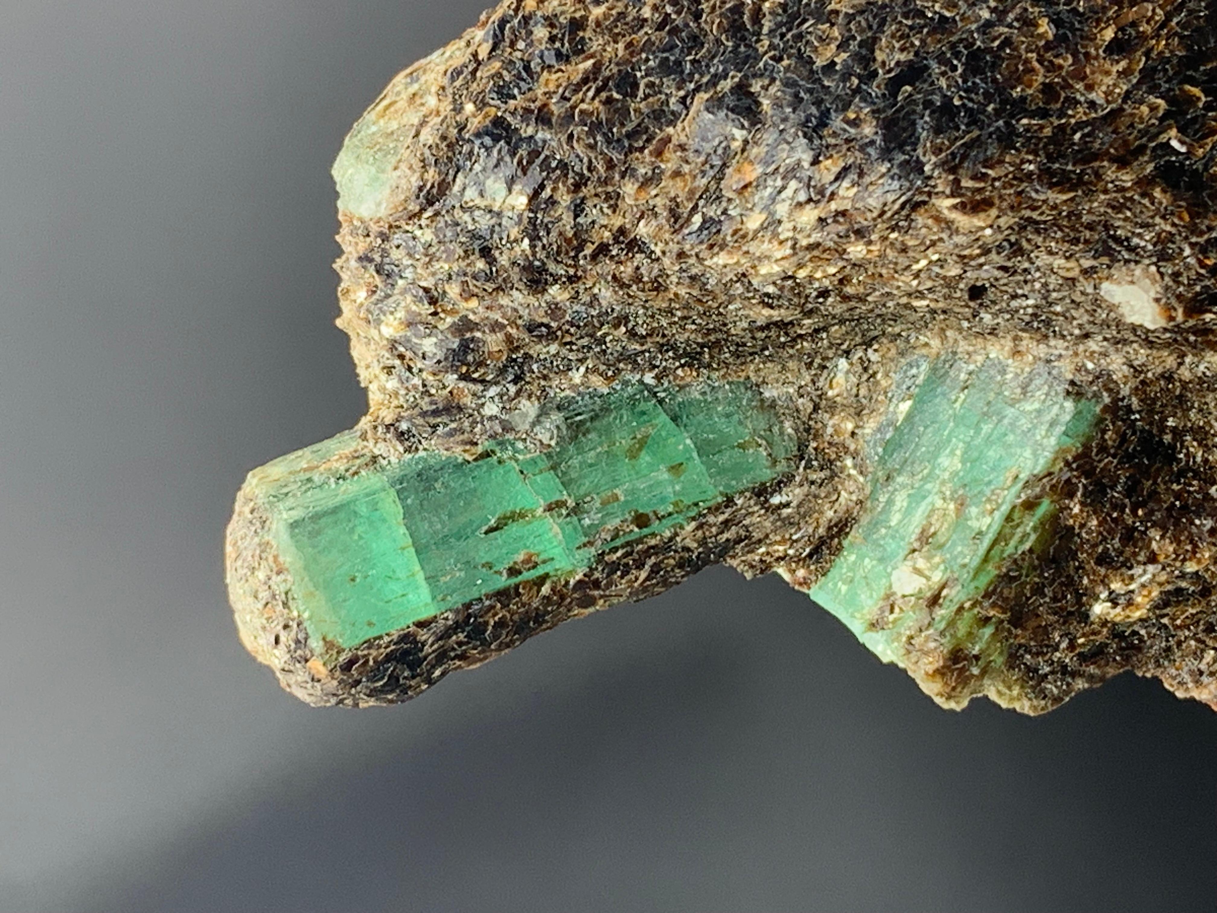 Pakistani 72 Grams Green Emerald Crystals Perched On Brownish Mica Matrix From Pakistan For Sale