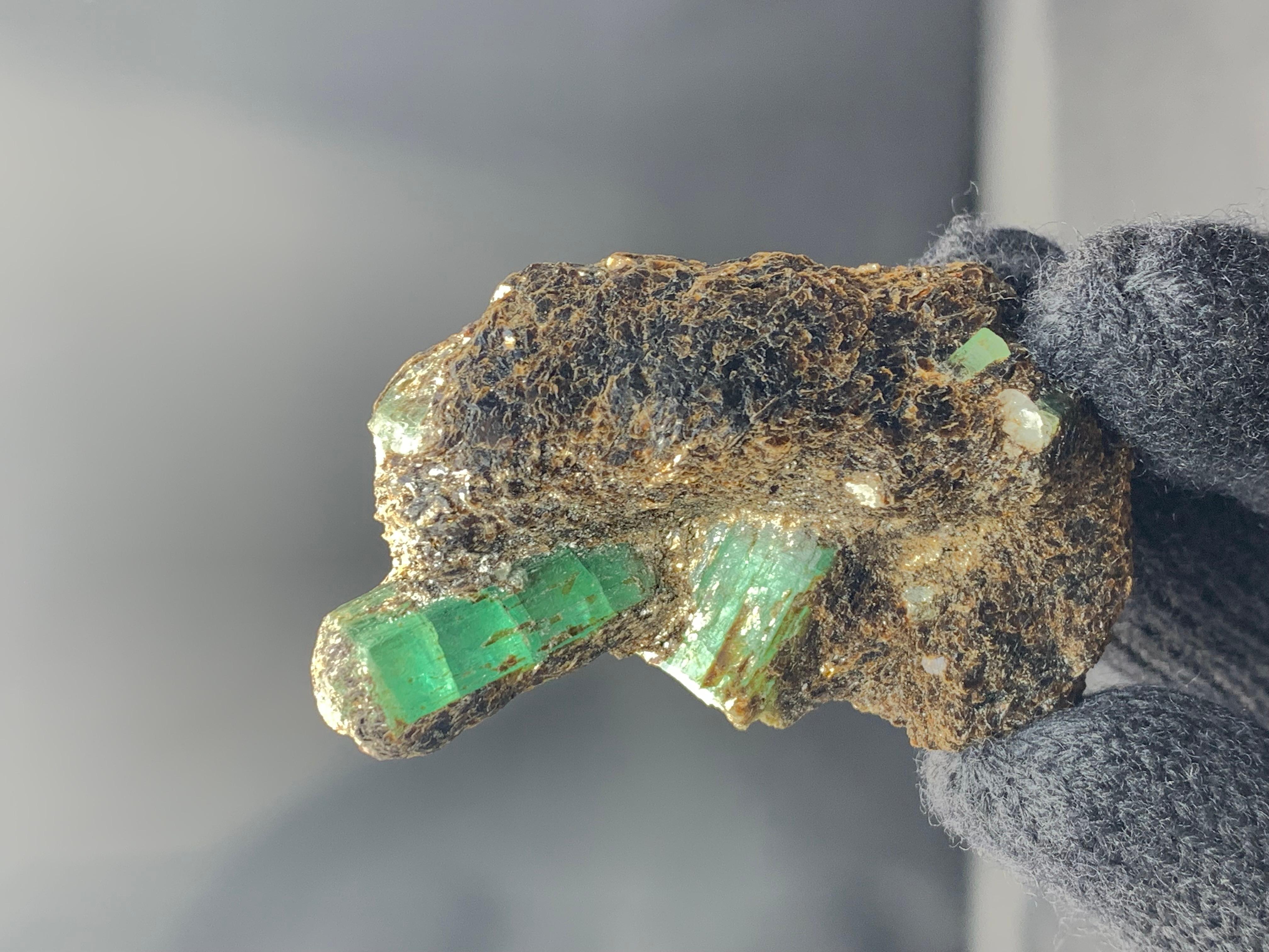Other 72 Grams Green Emerald Crystals Perched On Brownish Mica Matrix From Pakistan For Sale